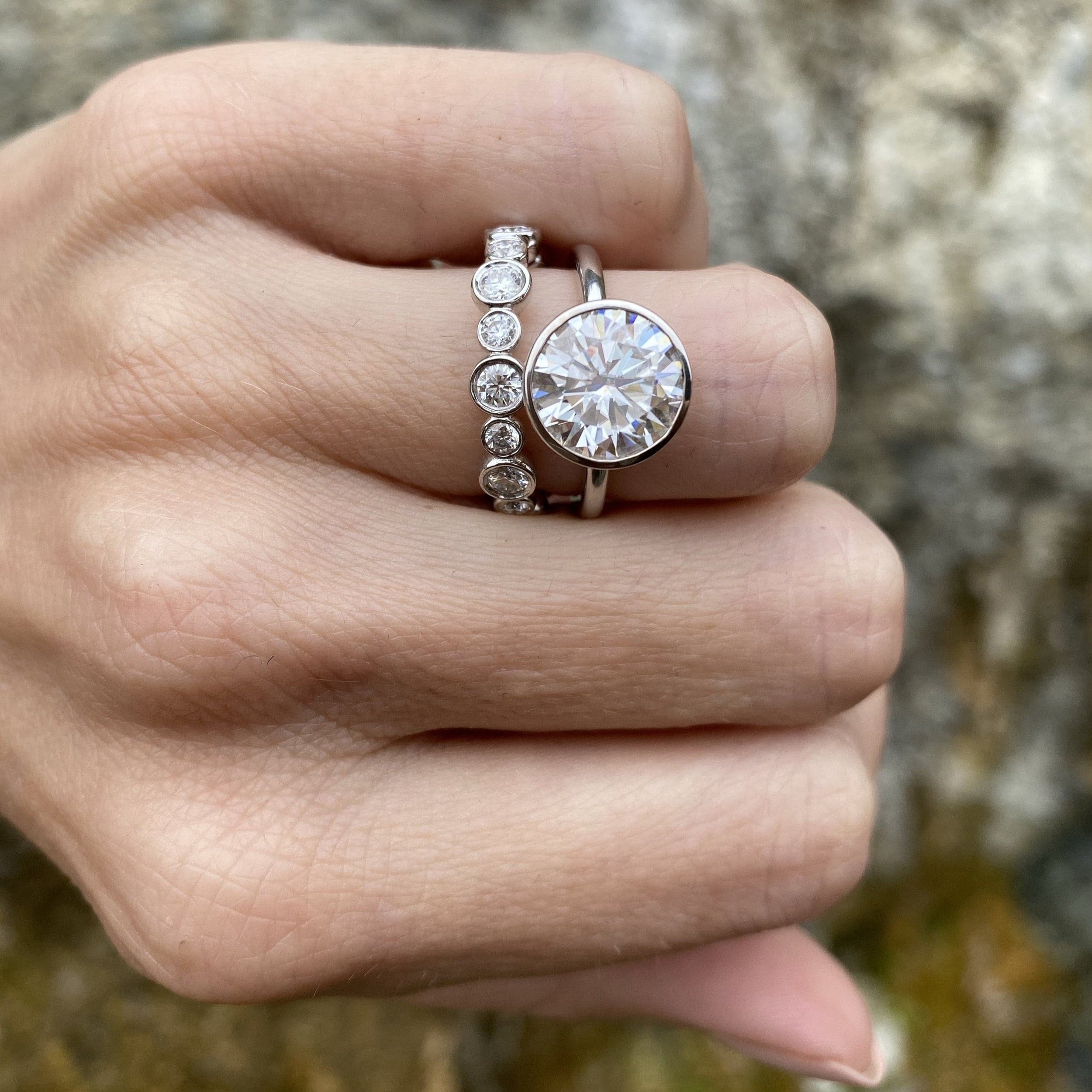 3.50 Carats Round Shape Moissanite Solitaire Bezel Engagement Ring
