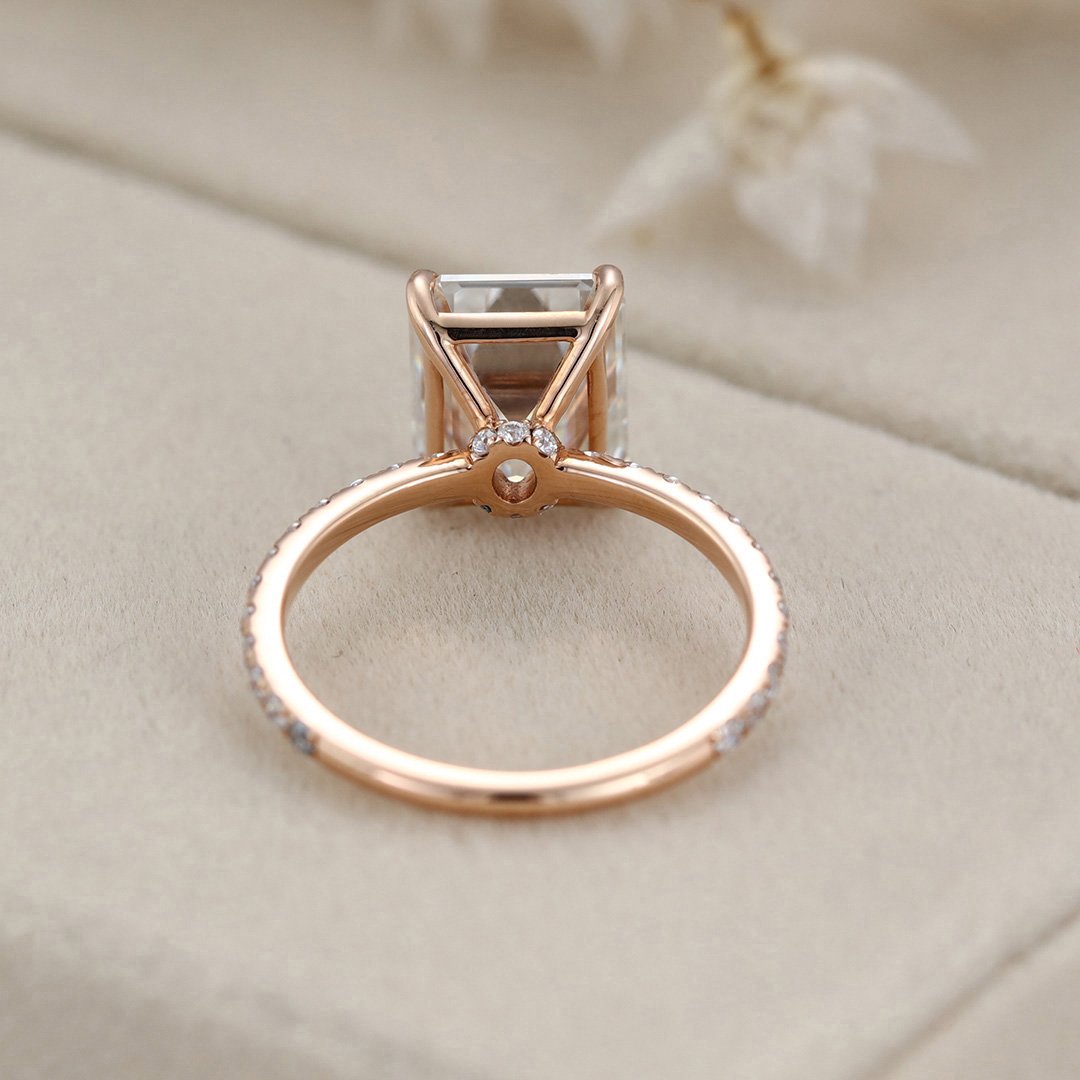 4.0 Carats Emerald Shape Moissanite Pave Engagement Ring