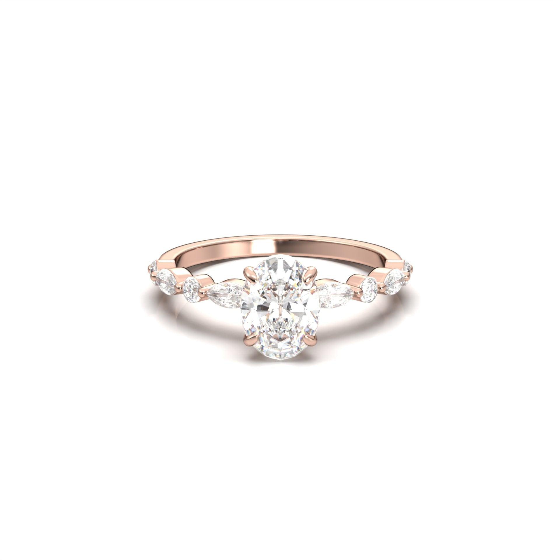 1.0 Carats Oval Shape Moissanite Pave Engagement Ring