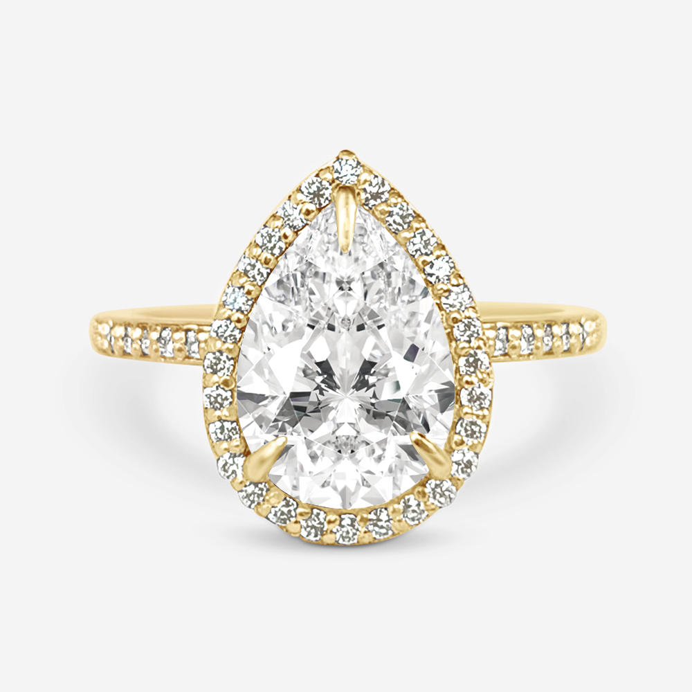 2.10 Carats Pear Shape Moissanite Halo & Pave Engagement Ring