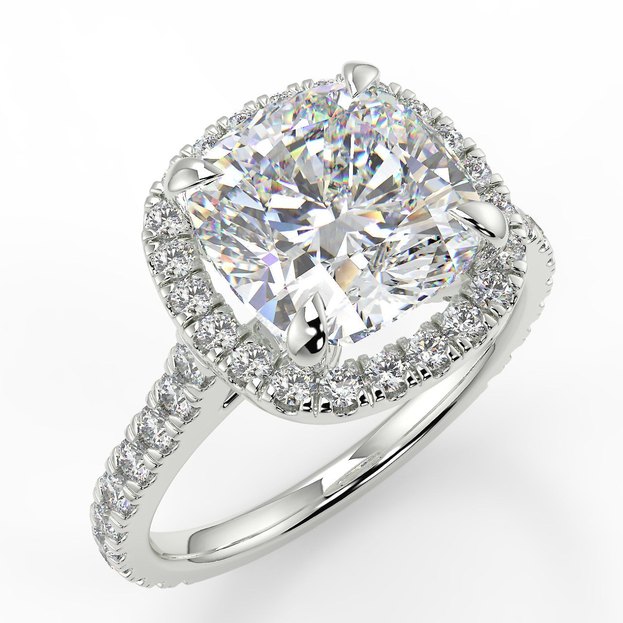 2.50 Carats Cushion Shape Moissanite Halo Pave Engagement Ring