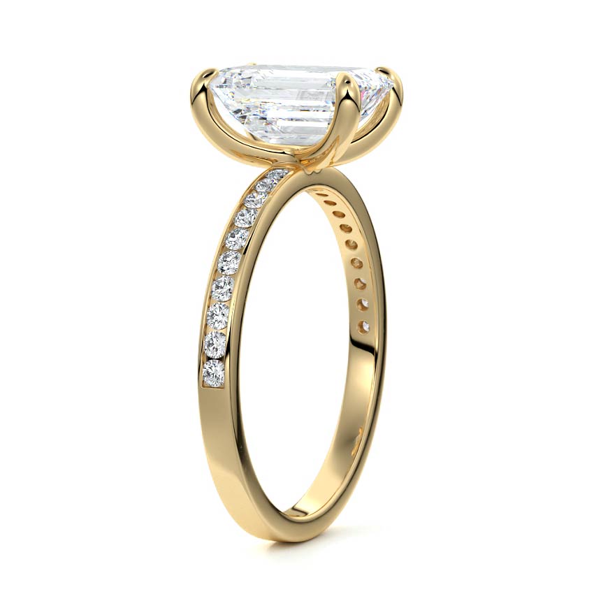 3.50 Carats Lab Grown Diamond Emerald Shape E-VS1 Channel Pave Engagement Ring