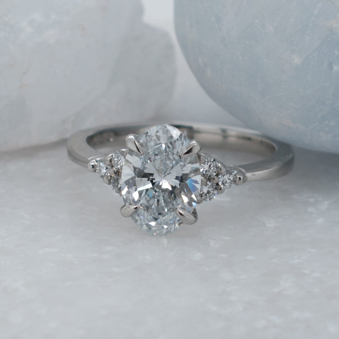 1.56 Carats Oval Shape Moissanite Cluster Engagement Ring