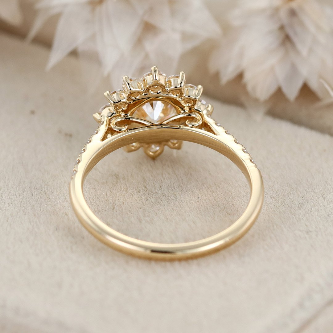 1.0 Carats Round Shape Moissanite Halo & Pave Engagement Ring