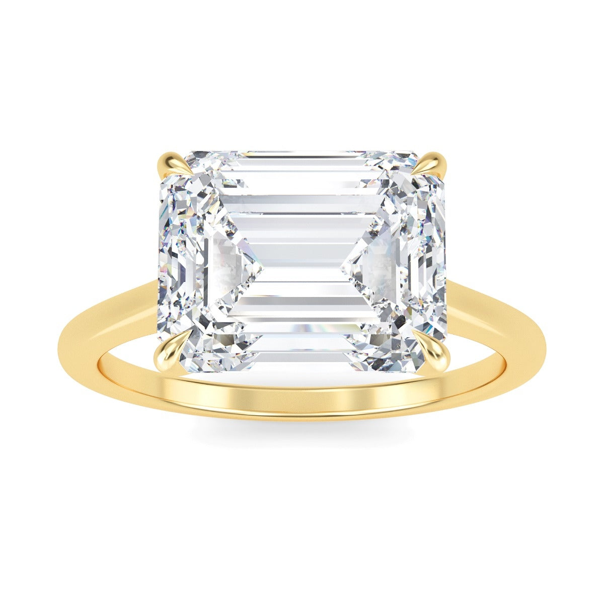 3.0 Carats East West Emerald Shape Moissanite Solitaire Engagement Ring