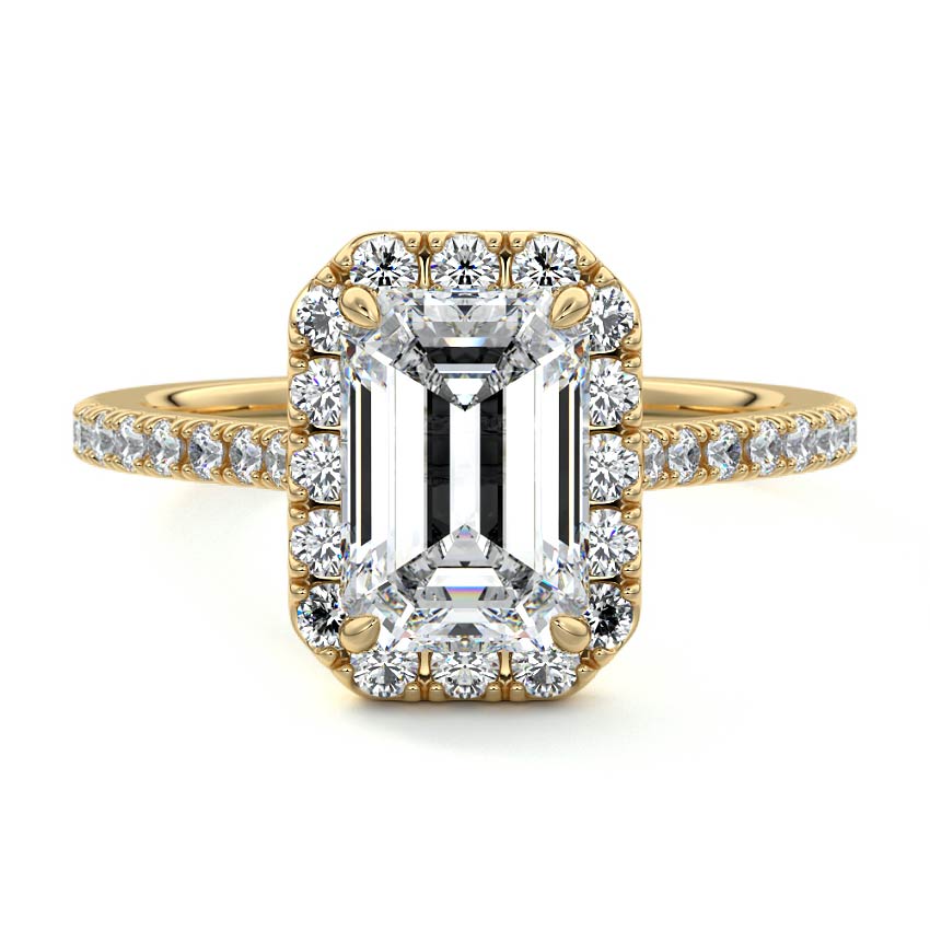 4.0 Carats Lab Grown Diamond Emerald Shape E-VS1 Halo & Pave Engagement Ring