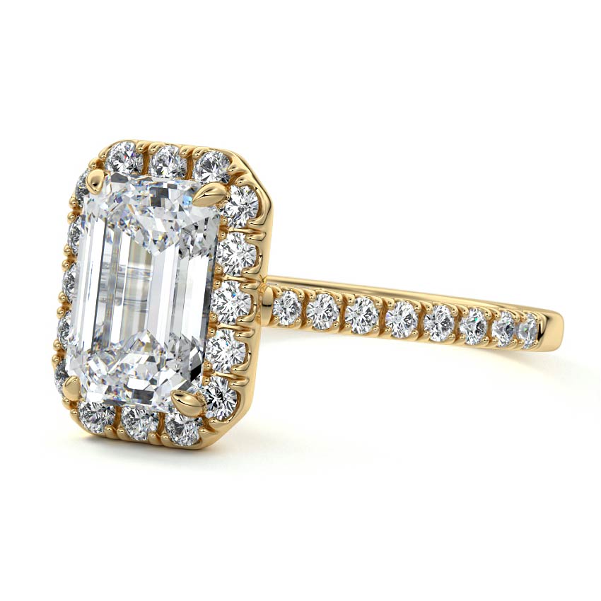 4.0 Carats Lab Grown Diamond Emerald Shape E-VS1 Halo & Pave Engagement Ring