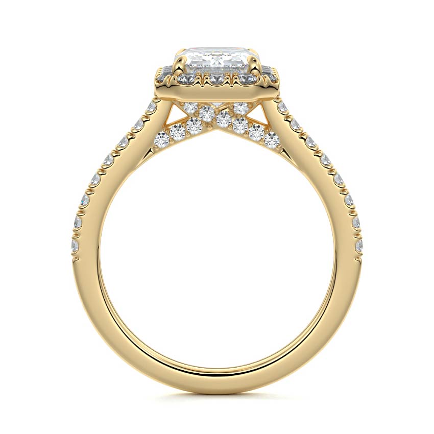4.0 Carats Lab Grown Diamond Emerald Shape E-VS1 Halo & Pave Engagement Ring