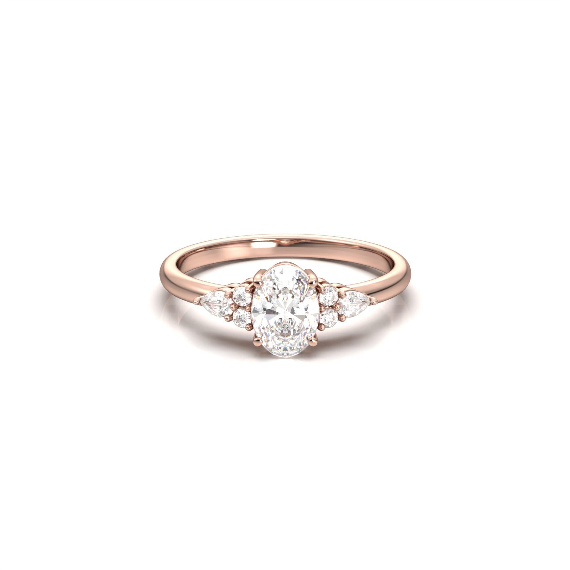 1.0 Carats Oval Shape Moissanite Cluster Engagement Ring