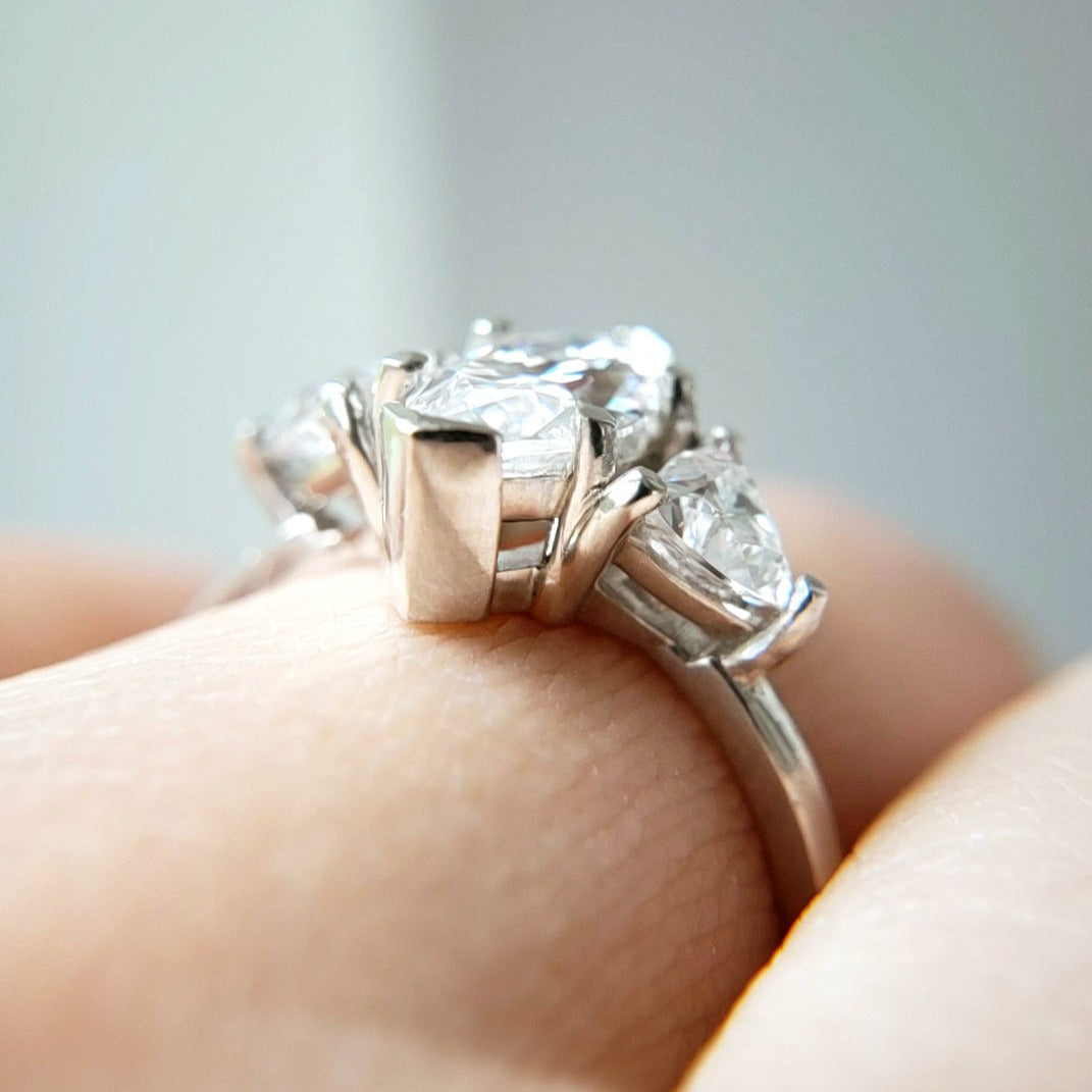 1.0 Carats Marquise Shape Moissanite Three Stone Engagement Ring