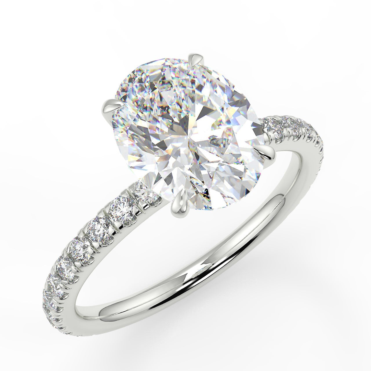 2.0 Carats Oval Shape Moissanite Pave Engagement Ring