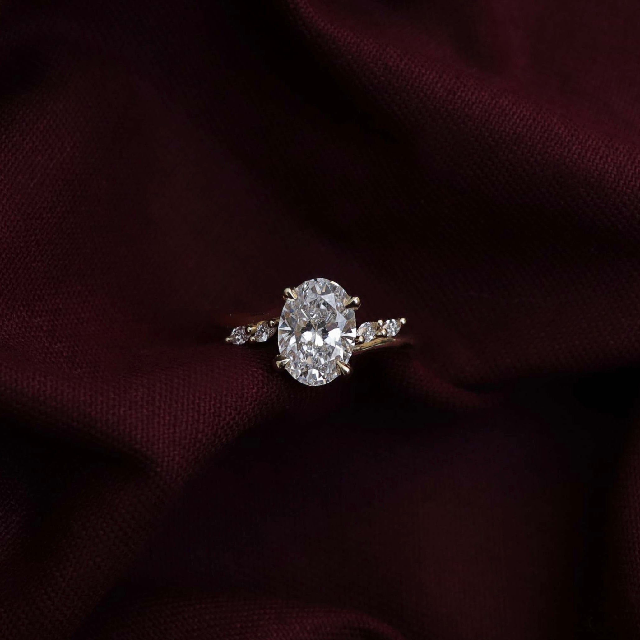 1.30 Carats Oval Shape Moissanite Cluster Engagement Ring