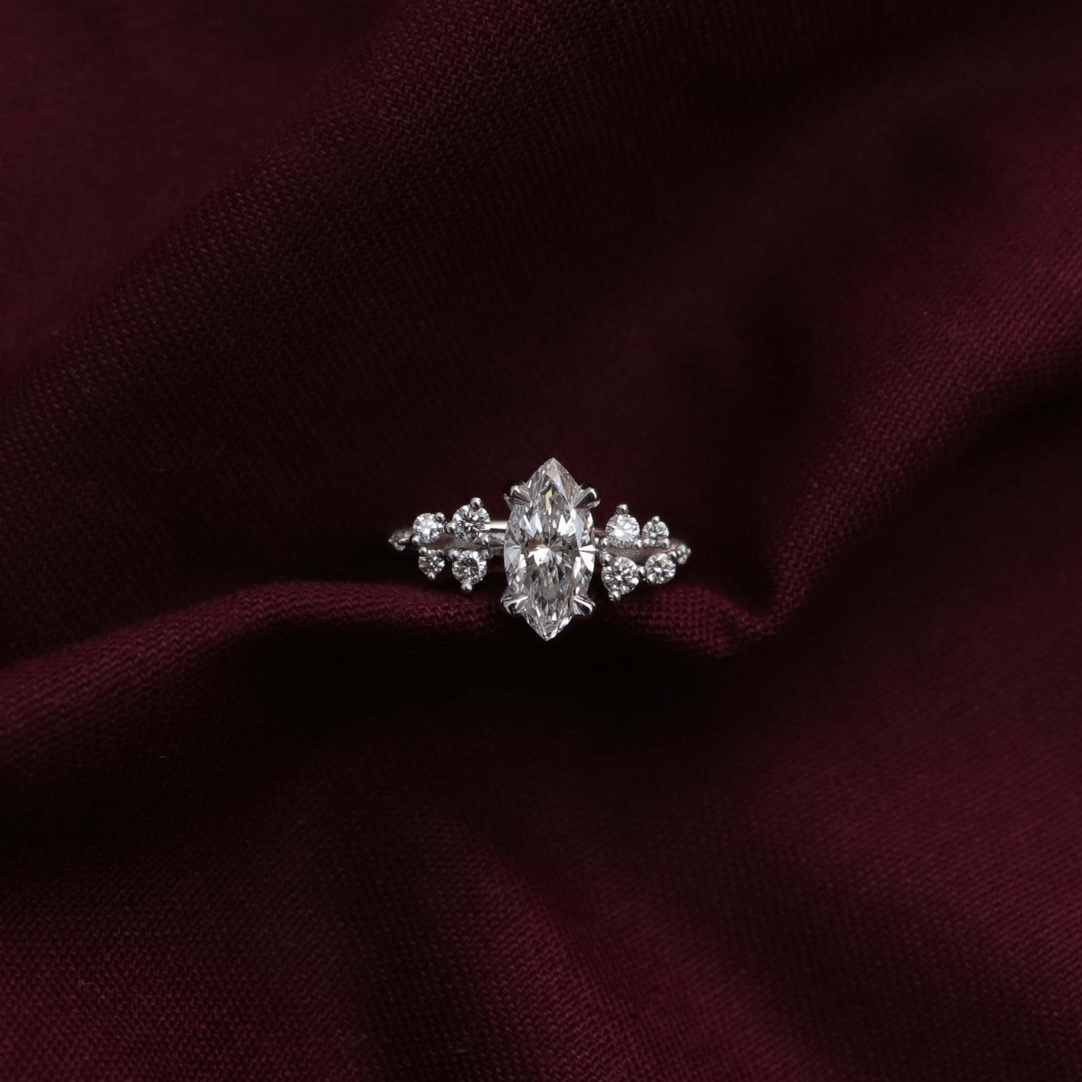 1.0 Carats Marquise Shape Cluster Moissanite Engagement Ring