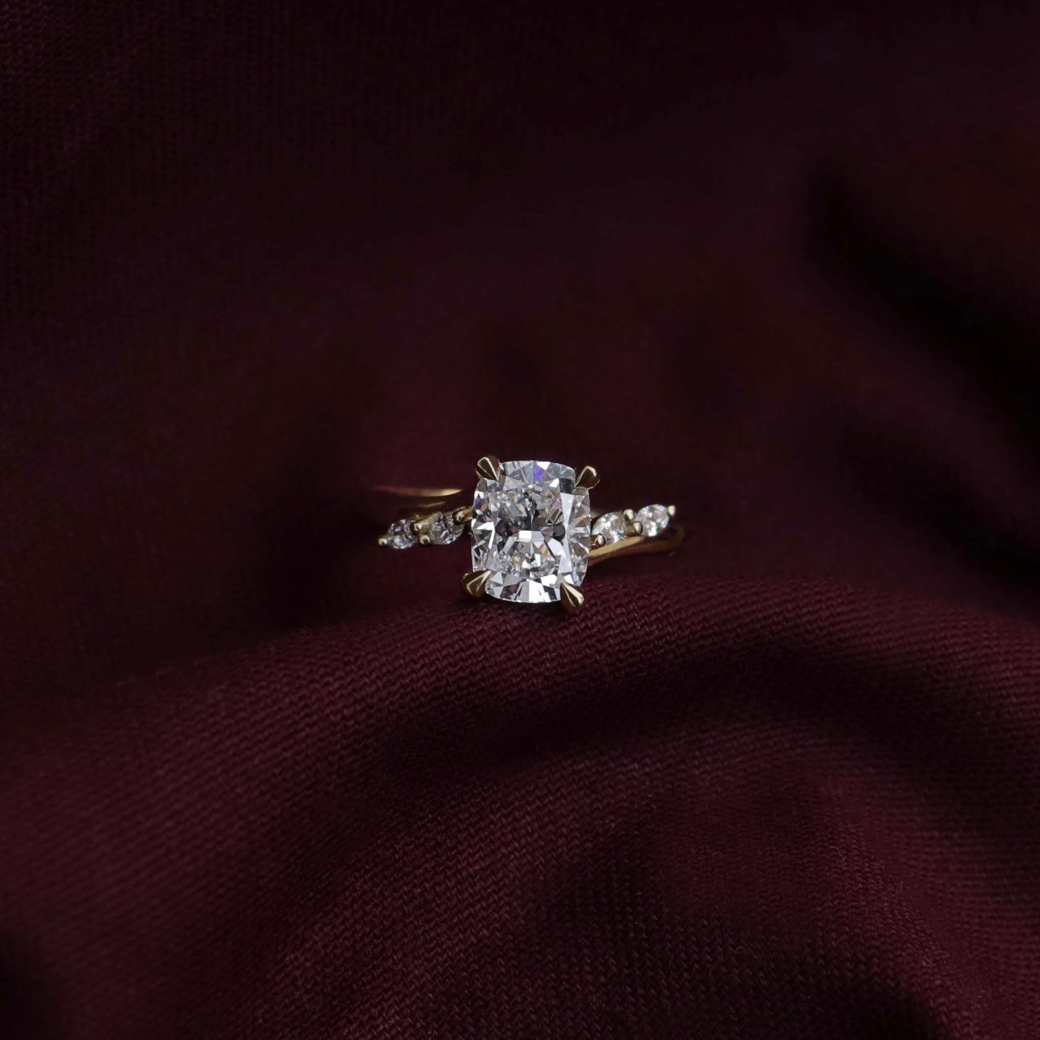 1.10 Carats Elongated Cushion Shape Cluster Moissanite Engagement Ring