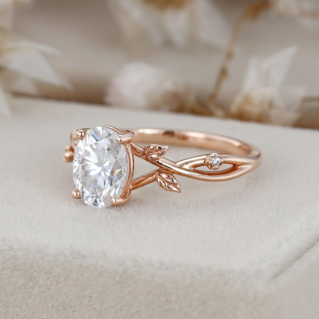 1.50 Carats Oval Shape Moissanite Unique Twig Style Engagement Ring