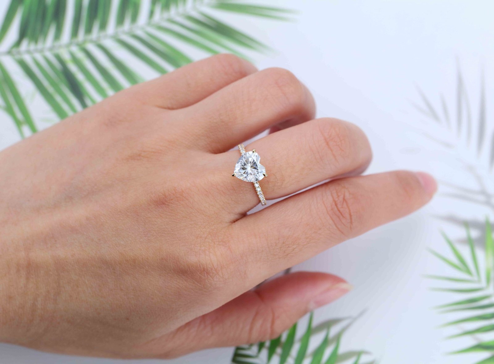 3.0 Carats Heart Shape Moissanite Hidden Halo & Pave Engagement Ring
