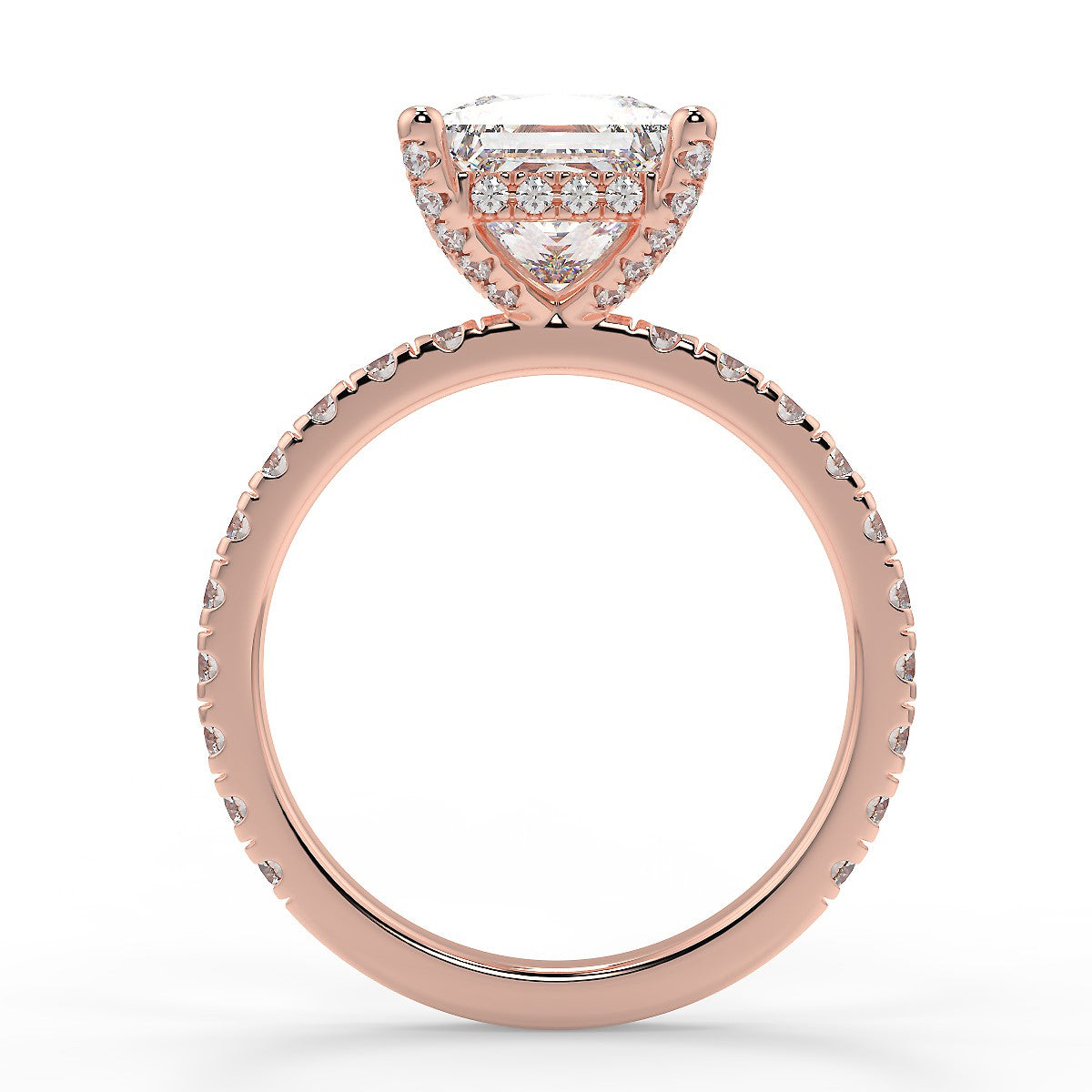 2.20 Carats Princess Shape Moissanite Hidden Halo & Pave Engagement Ring