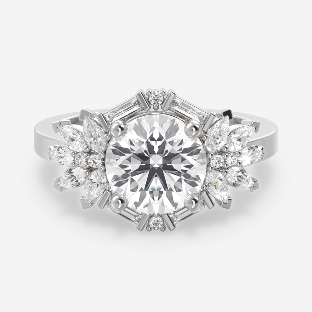 1.50 Carats Round Shape Moissanite Cluster Engagement Ring