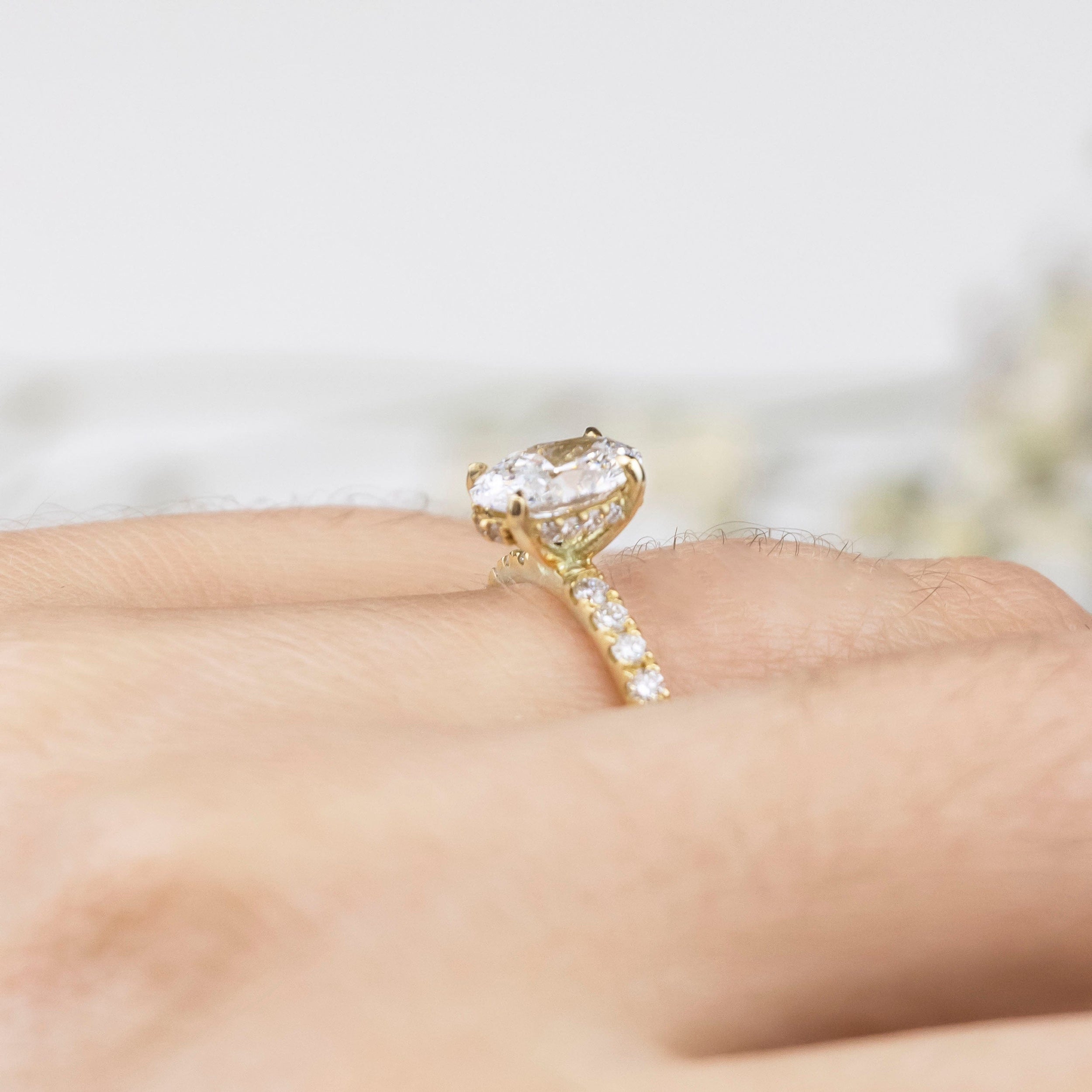 1.01 Carats Oval Shape Moissanite Hidden Halo Pave Engagement Ring