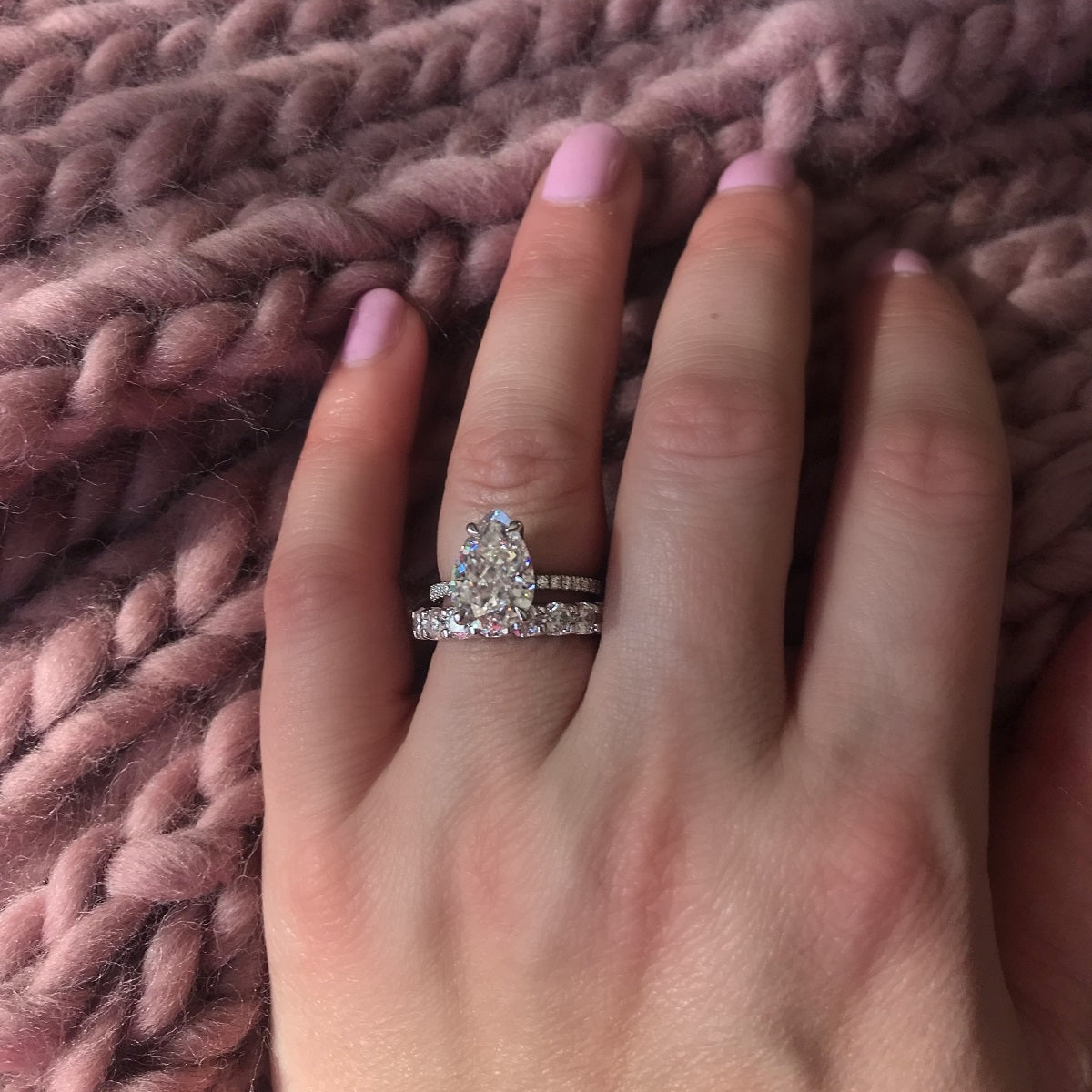 3.30 Carats Pear Shape Moissanite Pave Engagement Ring