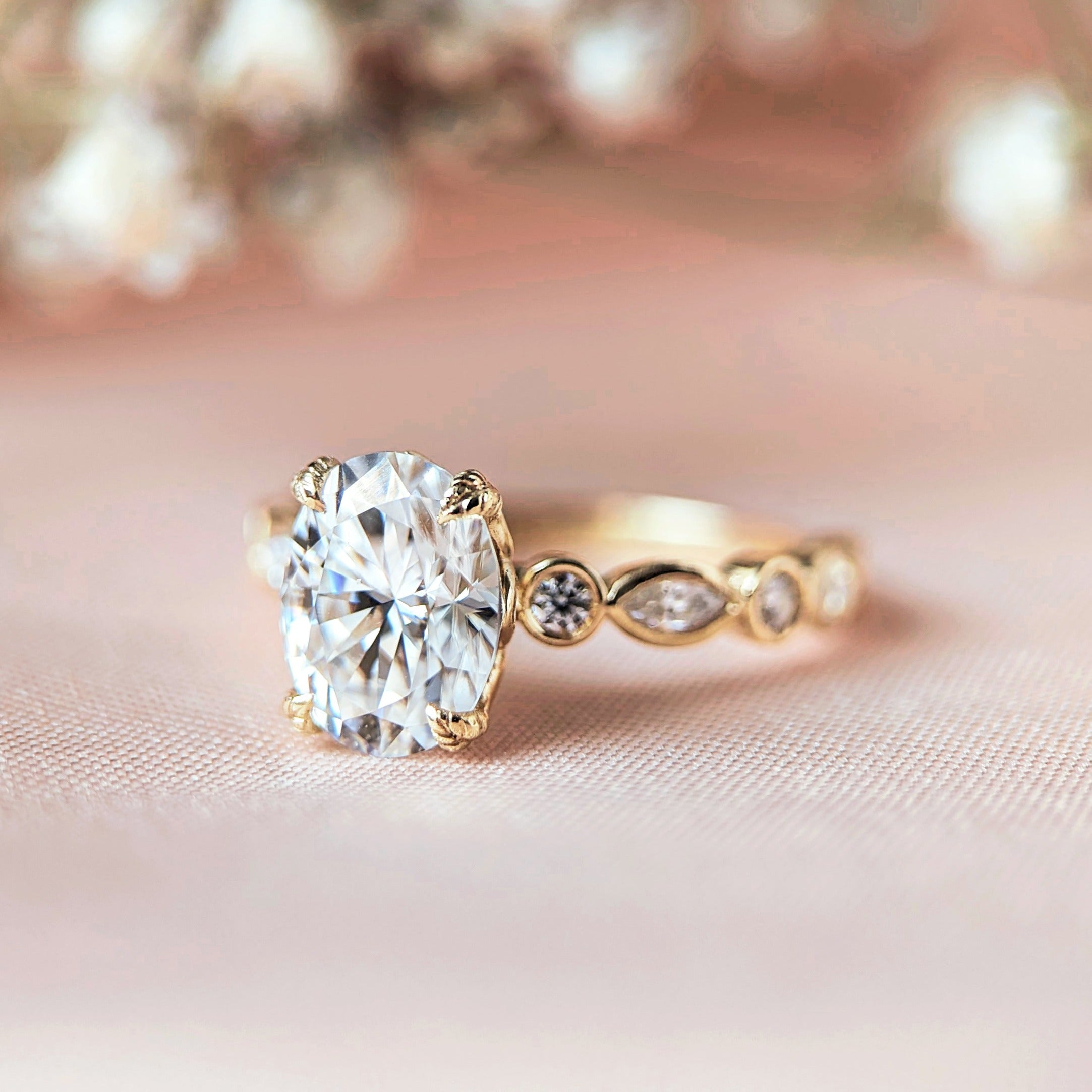 2.10 Carats Oval Shape Moissanite Pave Engagement Ring
