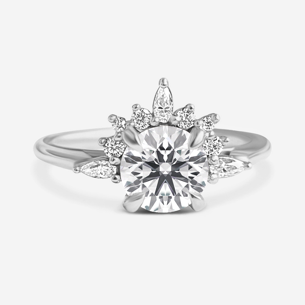 1.0 Carats Round Shape Moissanite Cluster Engagement Ring
