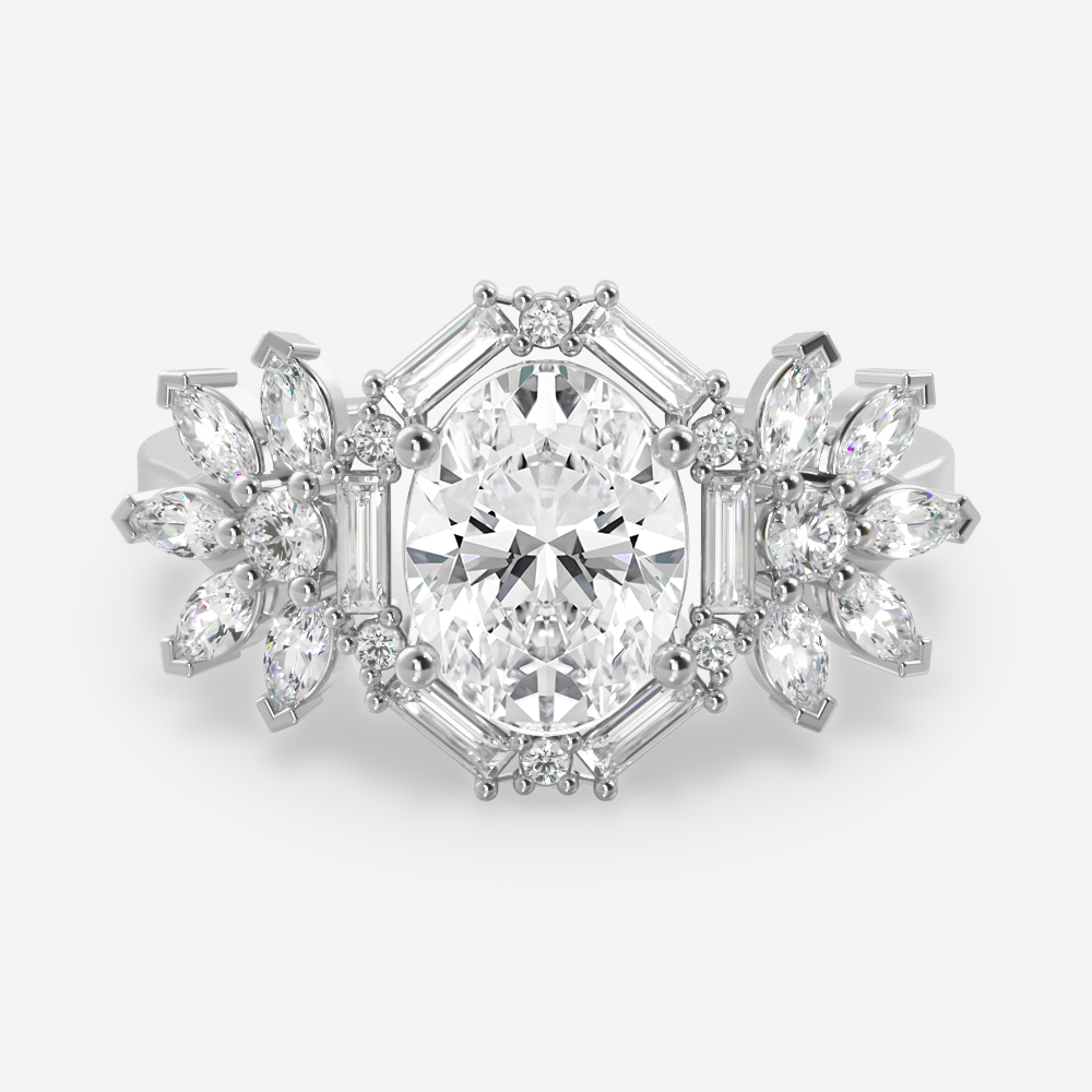 1.25 Carats Oval Shape Moissanite Vintage Cluster Engagement Ring