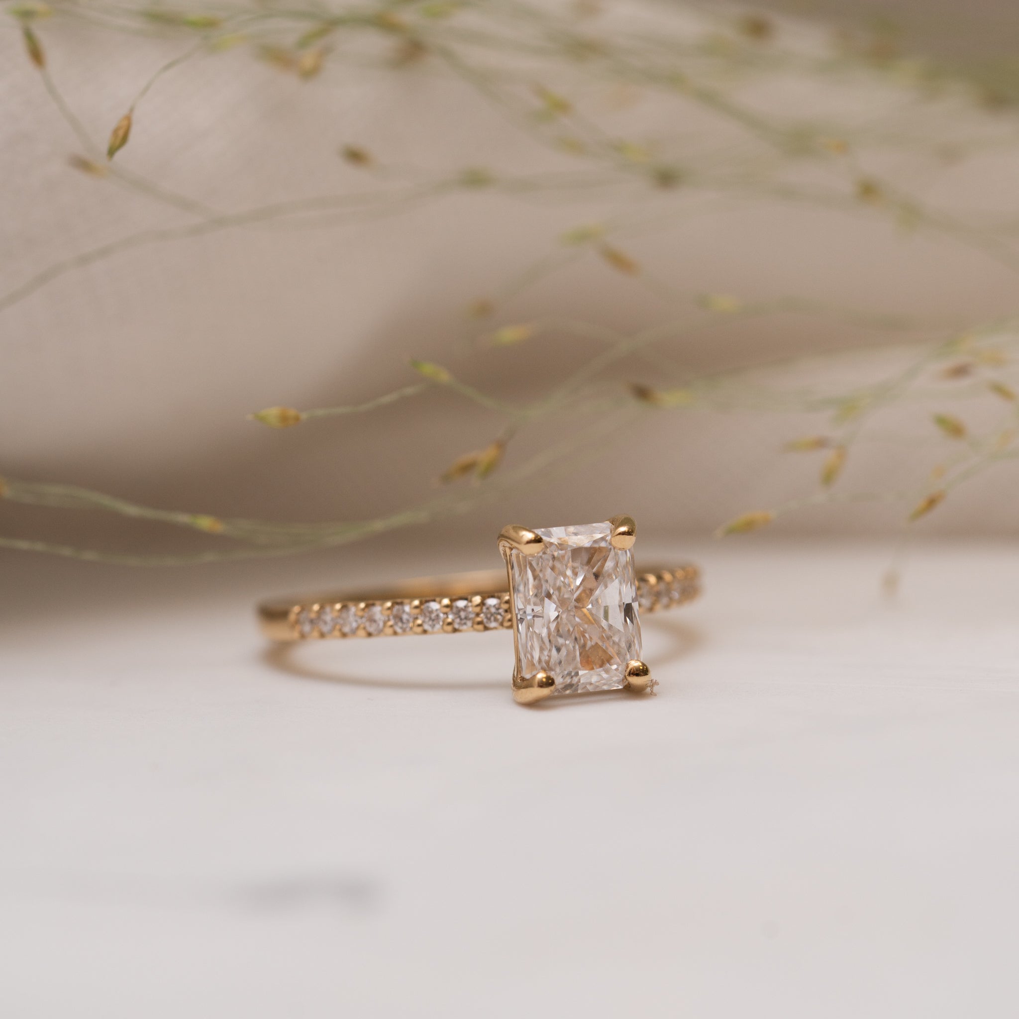 1.15 Carats Radiant Shape Moissanite Pave Engagement Ring