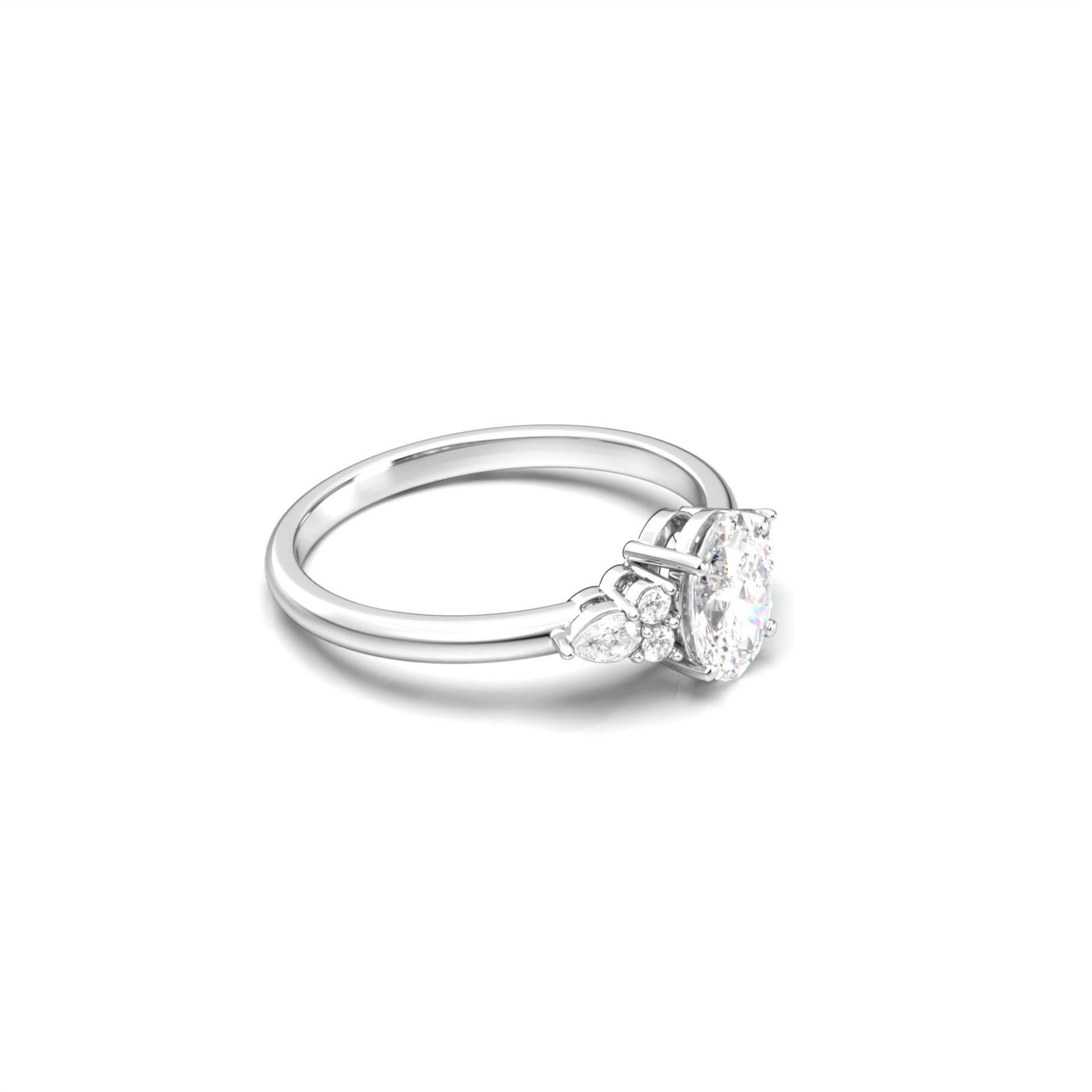 1.0 Carats Oval Shape Moissanite Cluster Engagement Ring