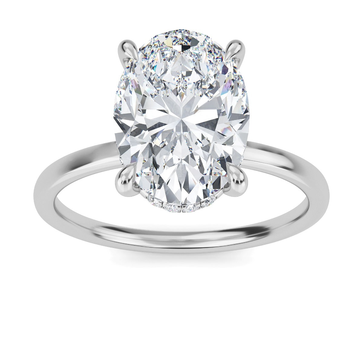 3.20 Carats Oval Shape Moissanite Hidden Halo Engagement Ring
