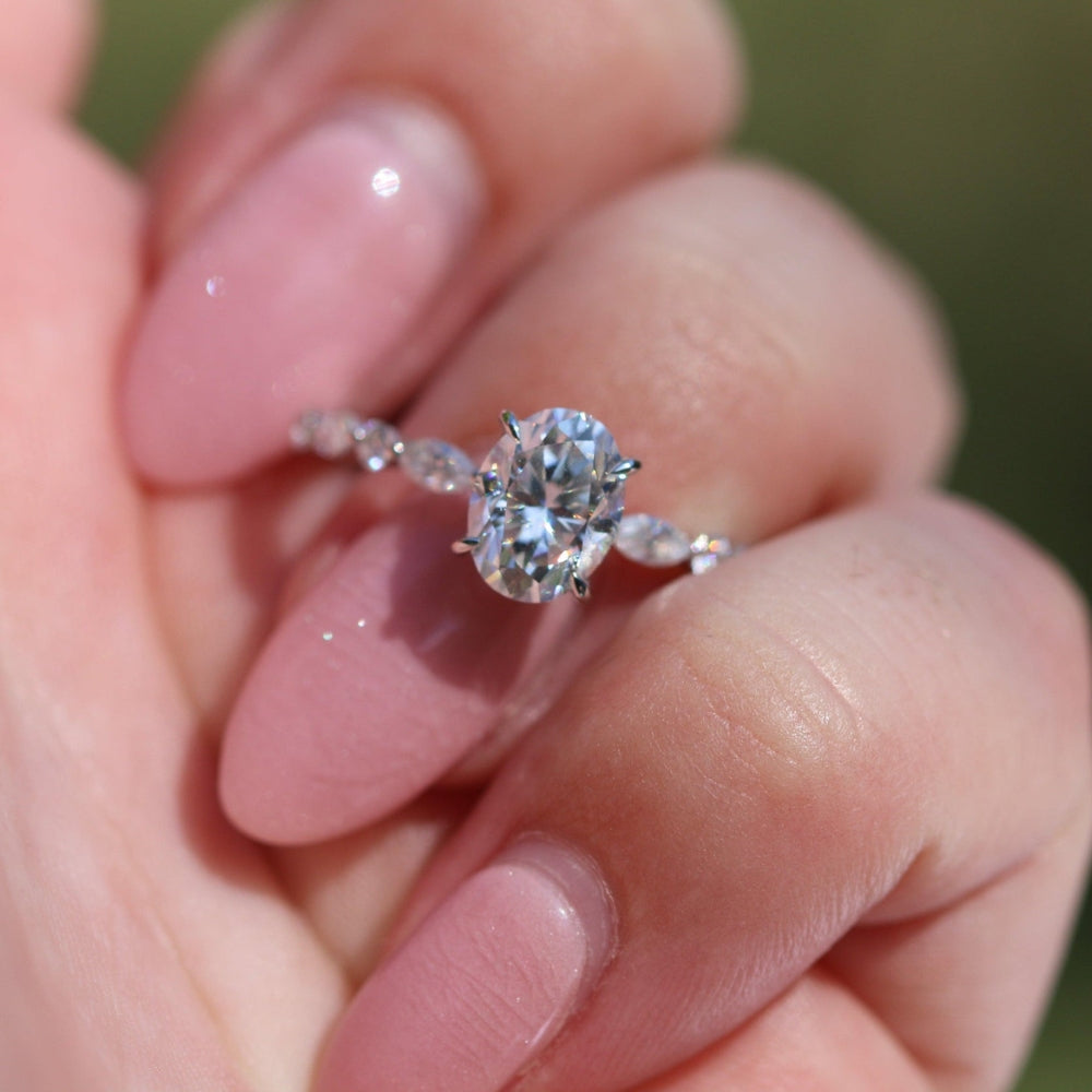 1.0 Carats Oval Shape Moissanite Pave Engagement Ring