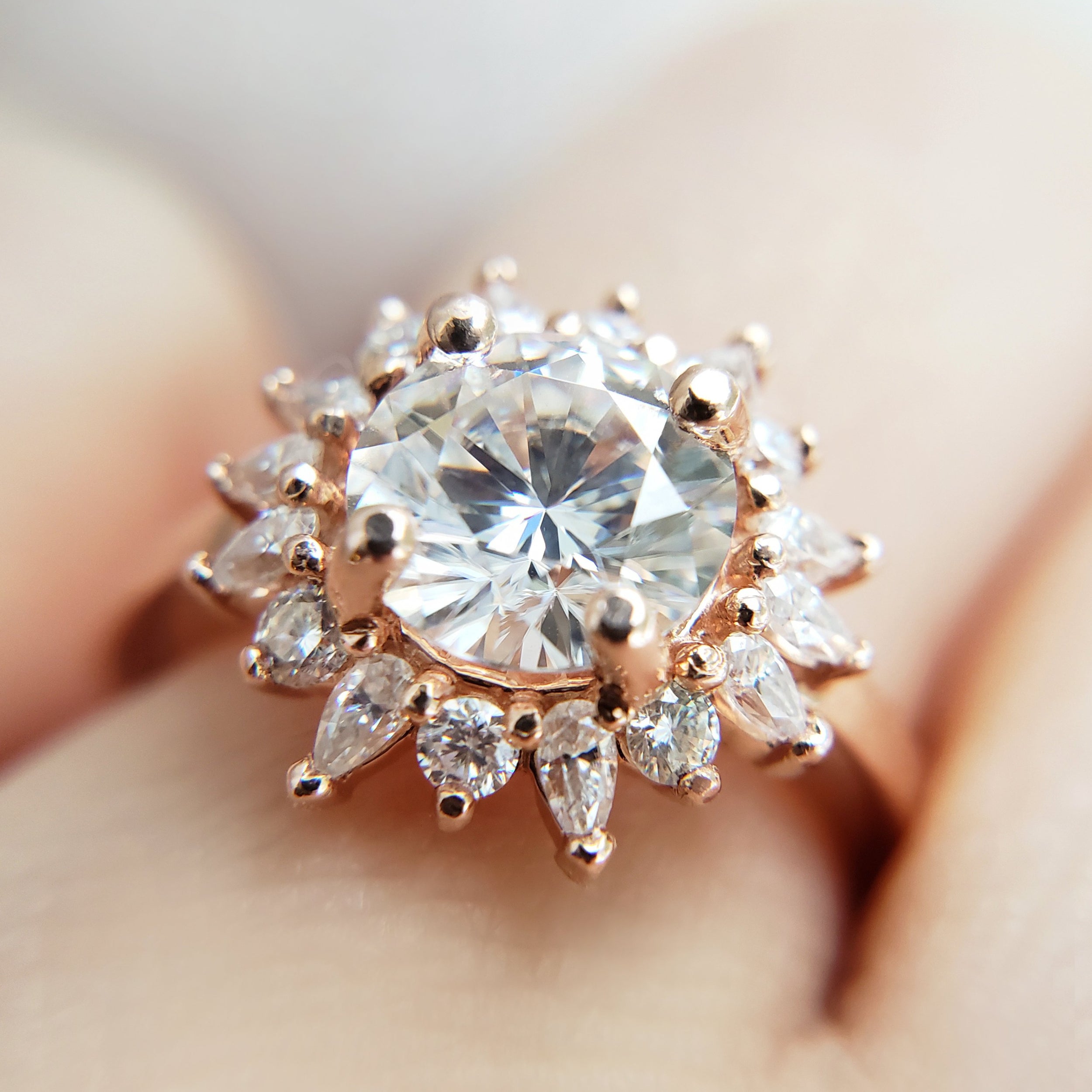 1.50 Carats Round Shape Moissanite Halo Engagement Ring