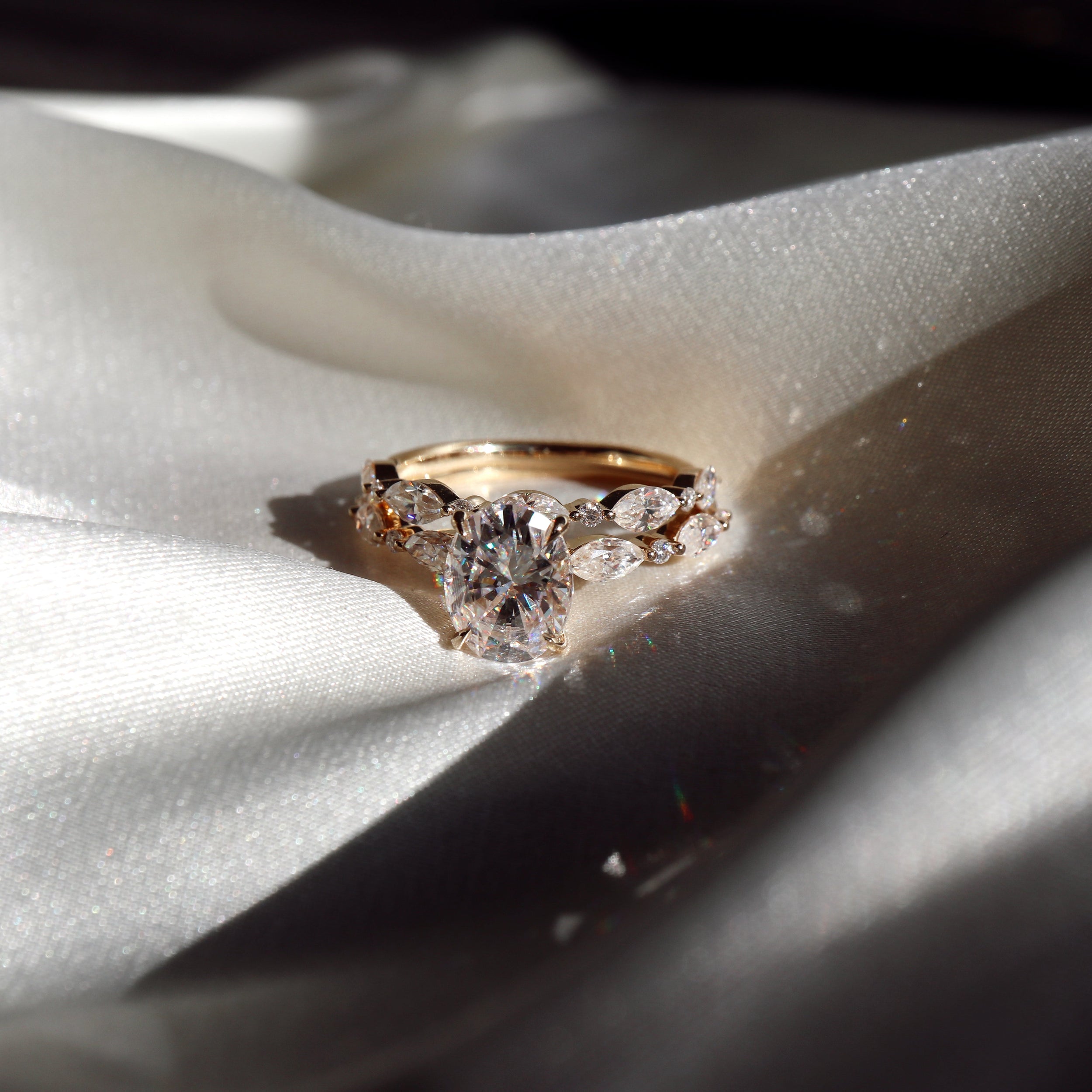 1.3 Carats Oval Shape Pave Moissanite Engagement Ring
