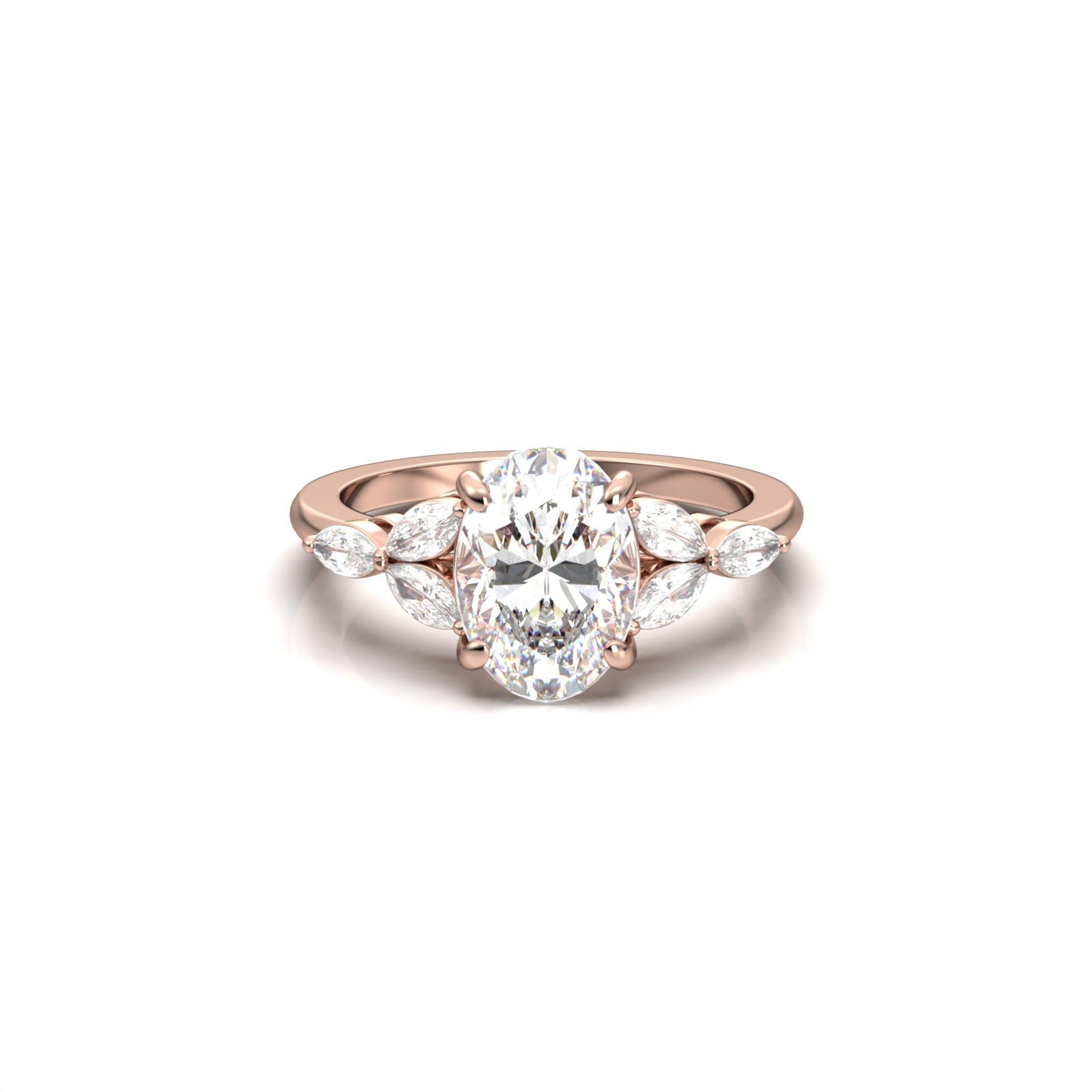 2.0 Carats Oval Moissanite Cluster Engagement Ring