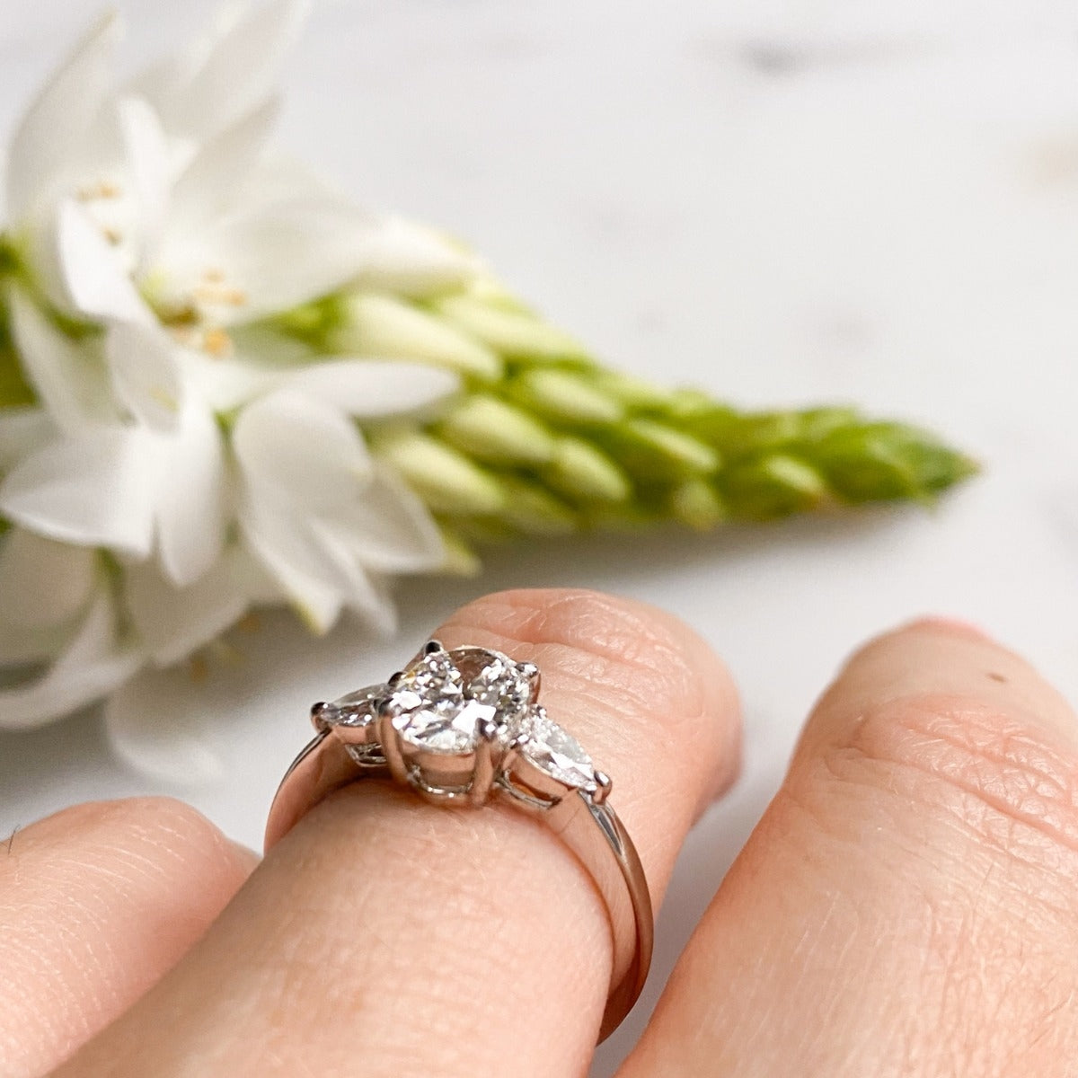 1.16 Carats Oval Shape Moissanite Three Stone Engagement Ring