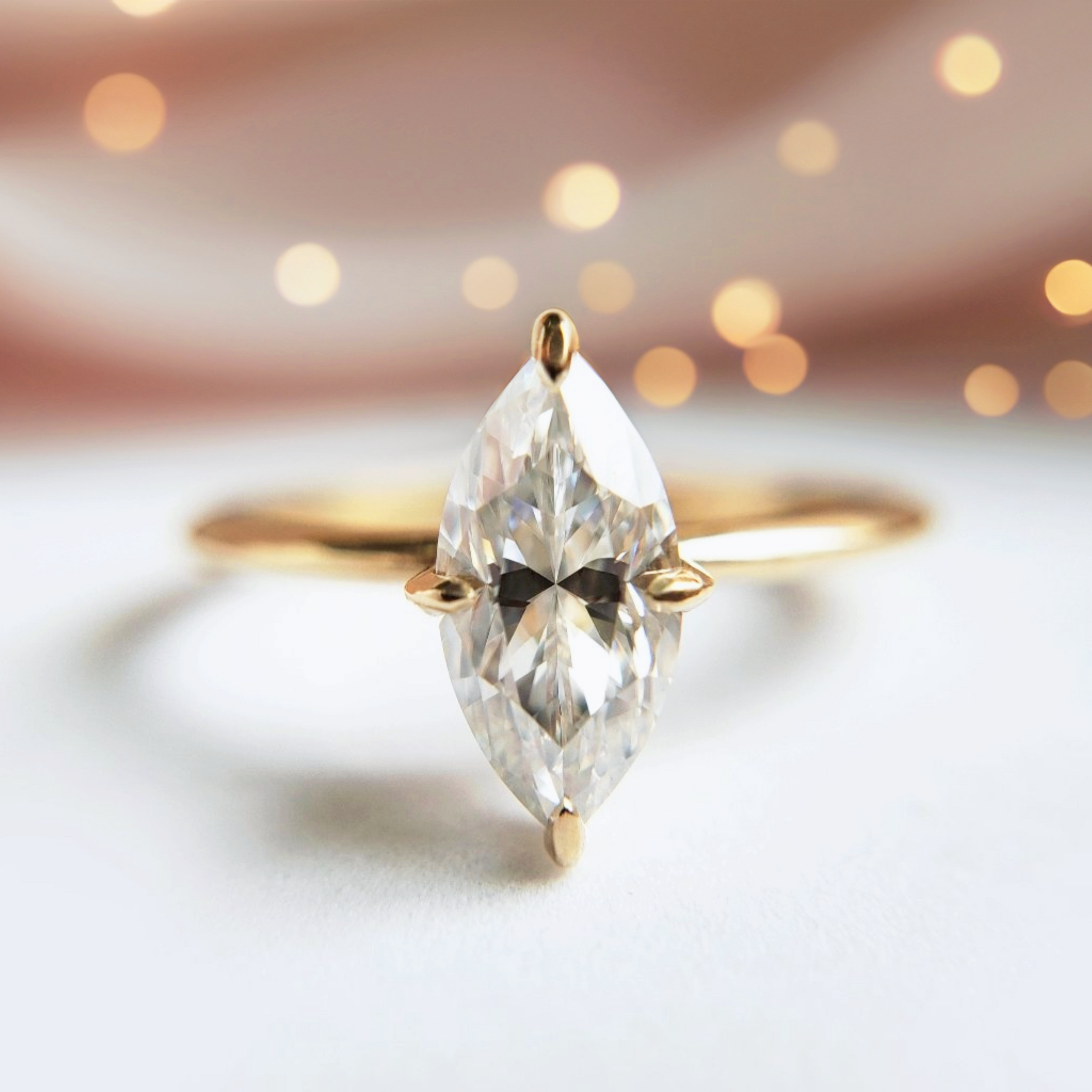 1.0 Carats Marquise Shape Moissanite Solitaire Engagement Ring