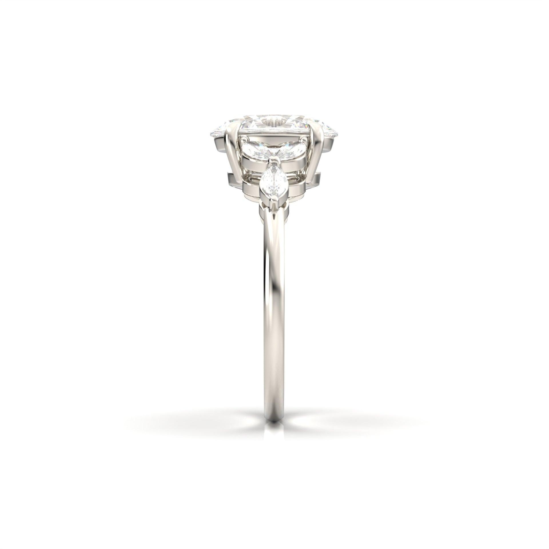 2.0 Carats Oval Moissanite Cluster Engagement Ring