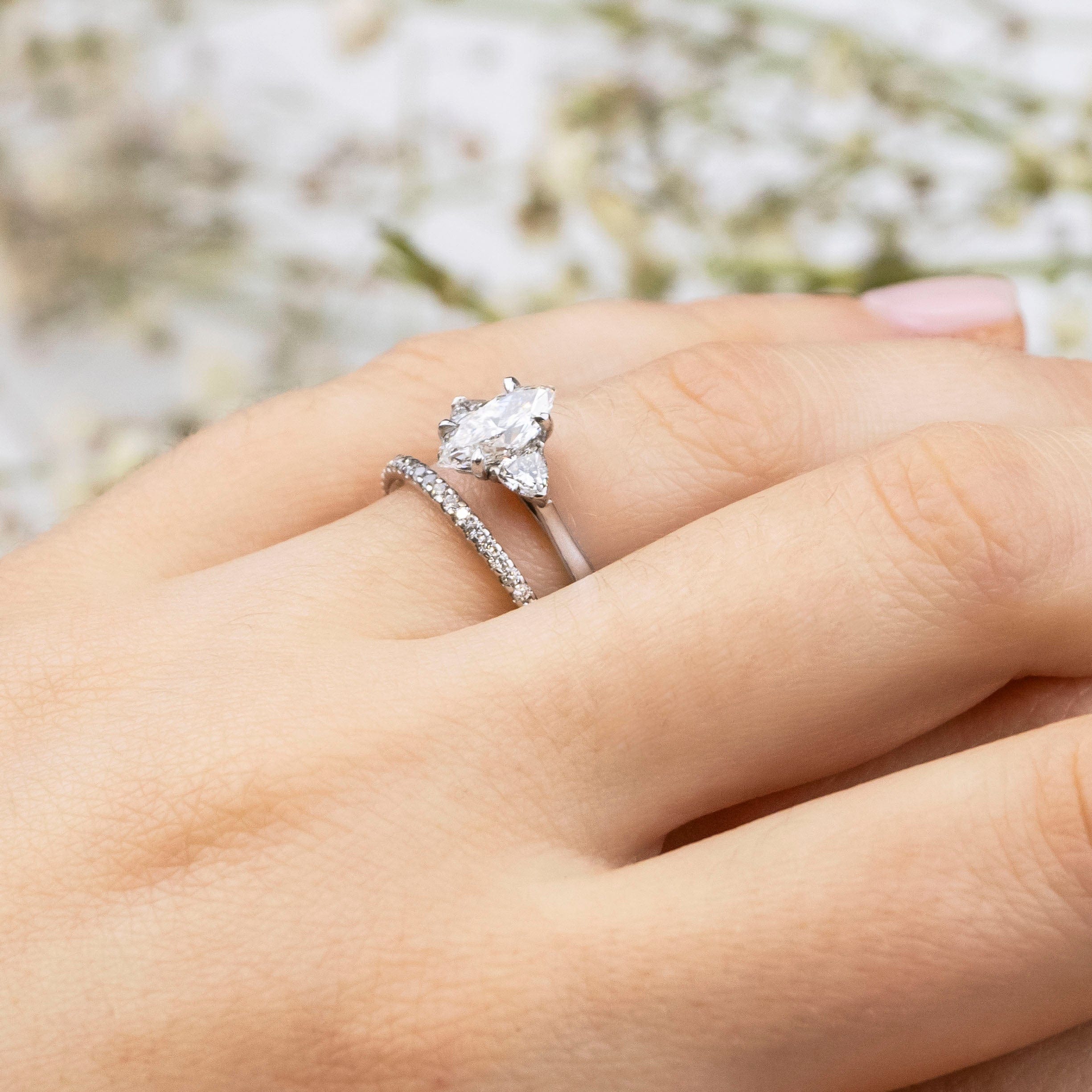 0.90 Carats Marquise Shape Moissanite Three Stone Engagement Ring