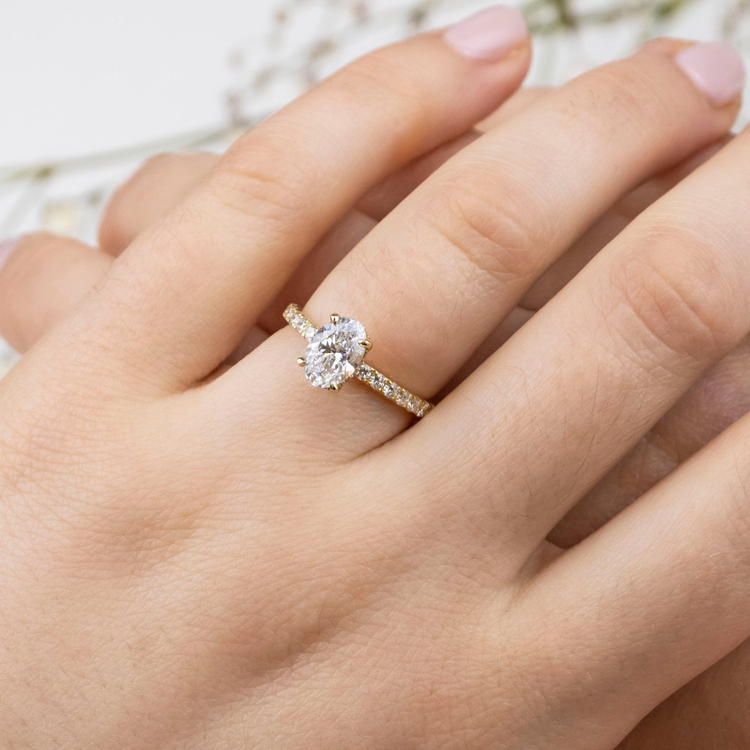1.01 Carats Oval Shape Moissanite Hidden Halo Pave Engagement Ring