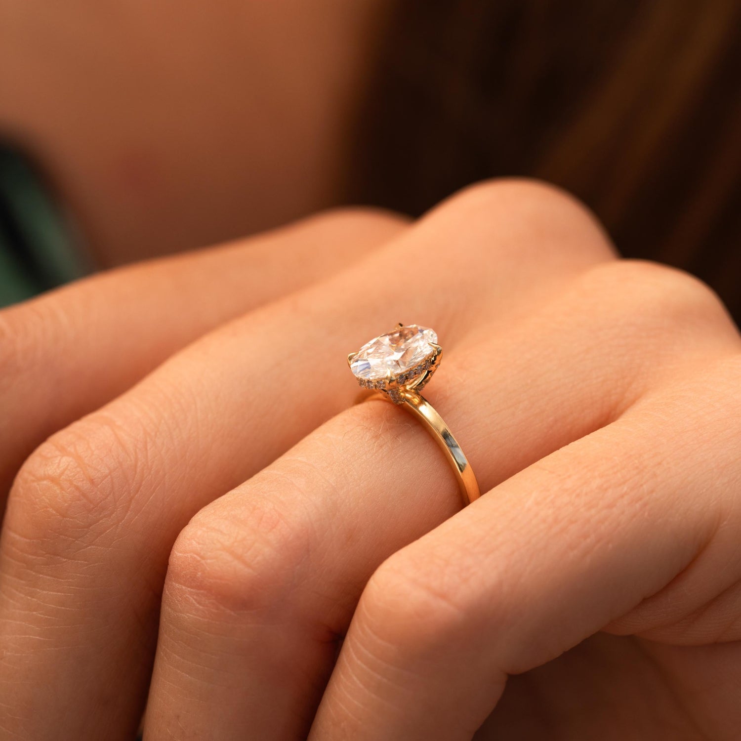 1.40 Carats Oval Shape Moissanite Hidden Halo Engagement Ring