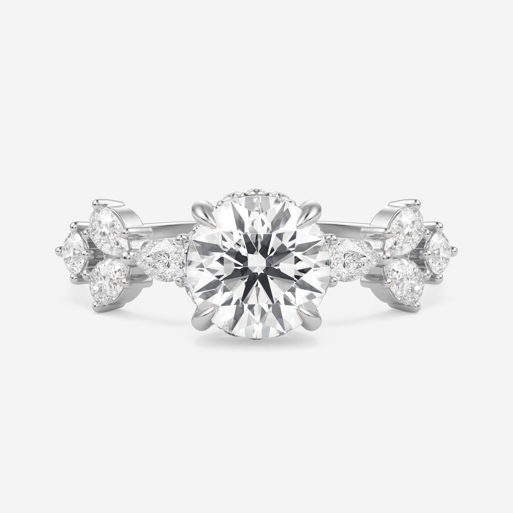 1.0 Carats Round Shape Moissanite Hidden Halo Engagement Ring