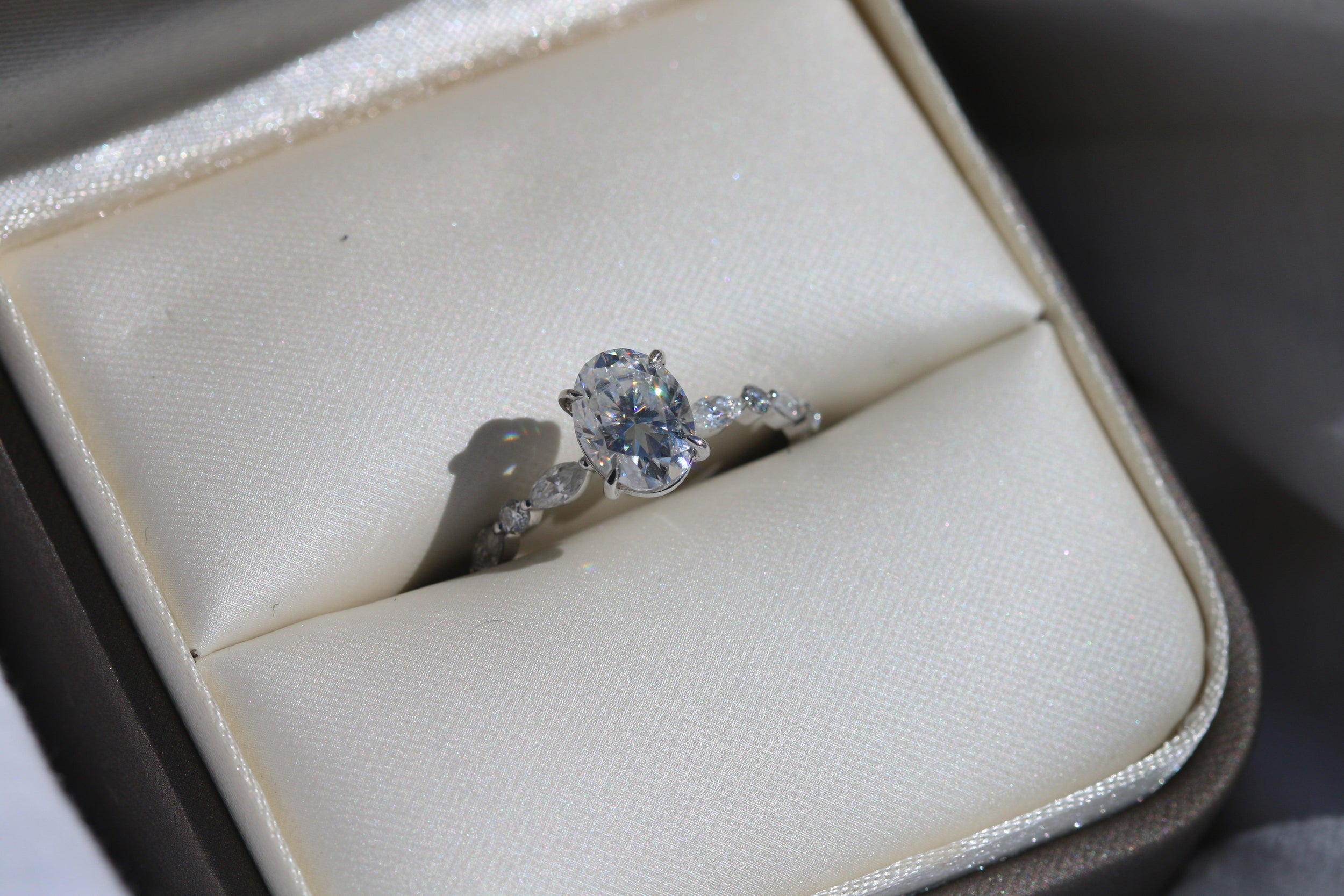 1.0 Carats Oval Shape Moissanite Pave Engagement Ring