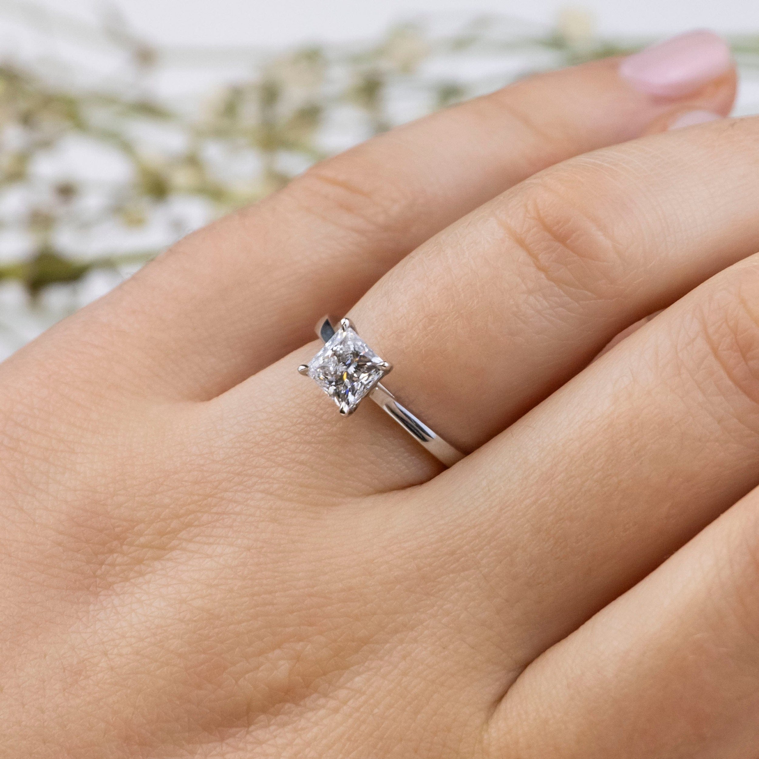 1.05 Carats Princess Shape Moissanite Solitaire Engagement Ring