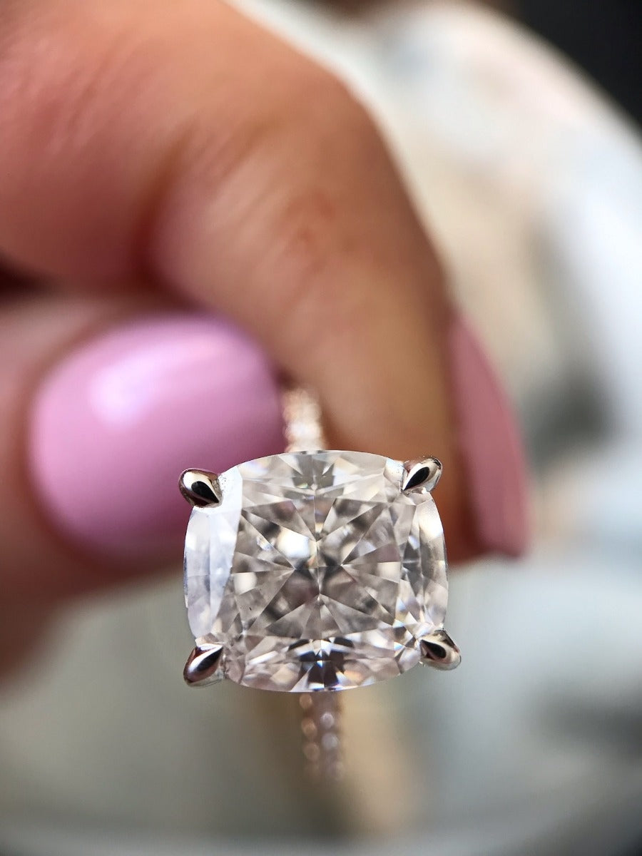 3.0 Carats Cushion Shape Moissanite pave Engagement Ring