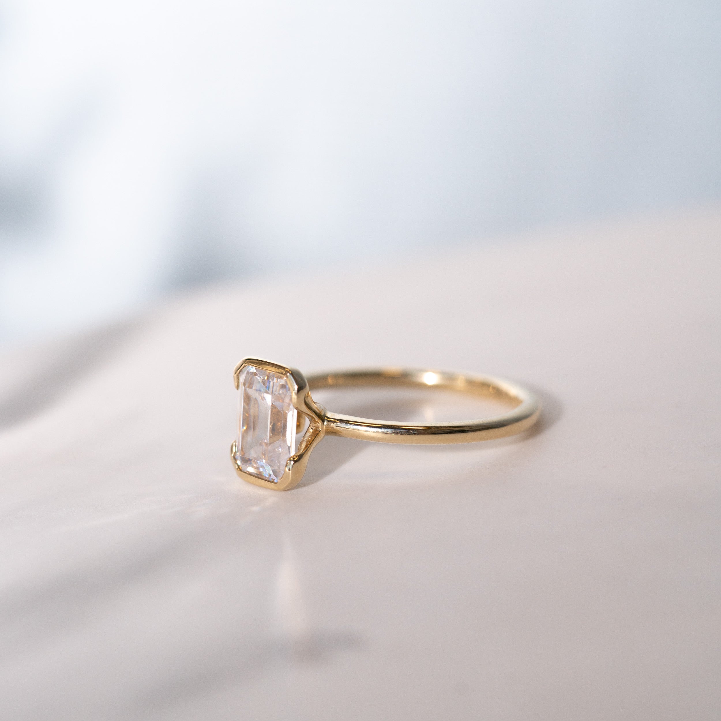 1.0 Carats Emerald Shape Moissanite Solitaire Engagement Ring