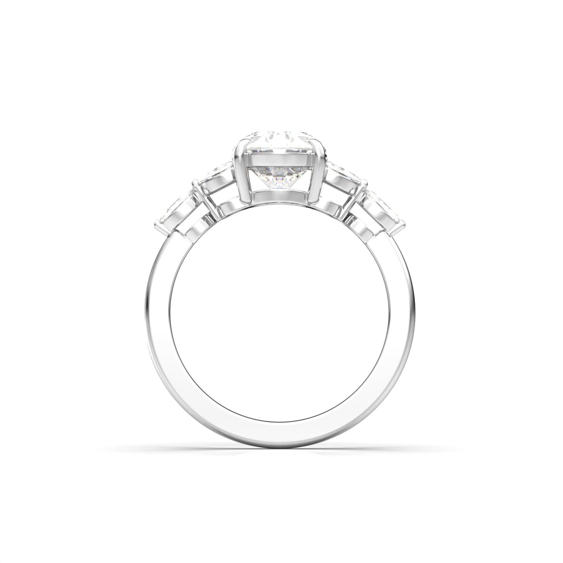 2.0 Carats Oval Moissanite Cluster Engagement Ring