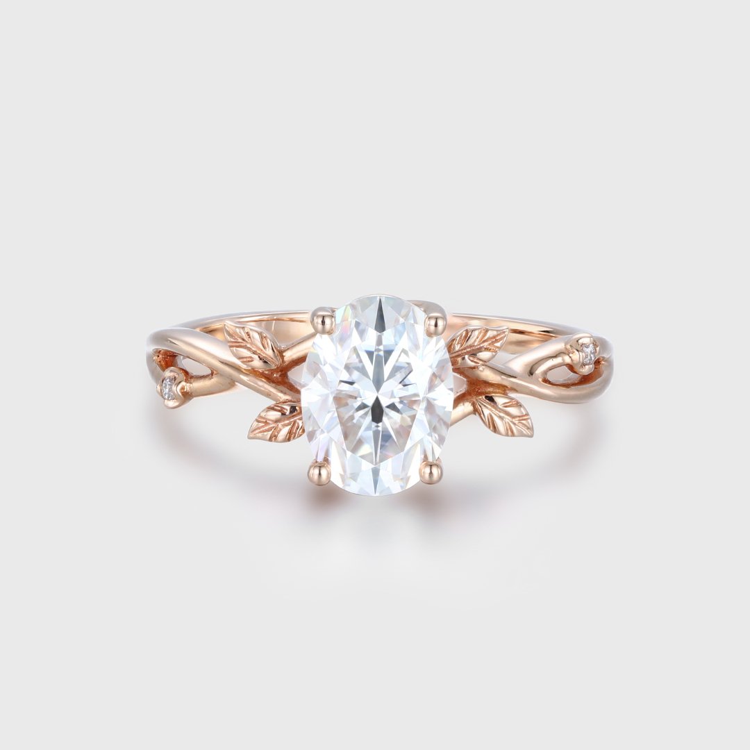 1.50 Carats Oval Shape Moissanite Unique Twig Style Engagement Ring