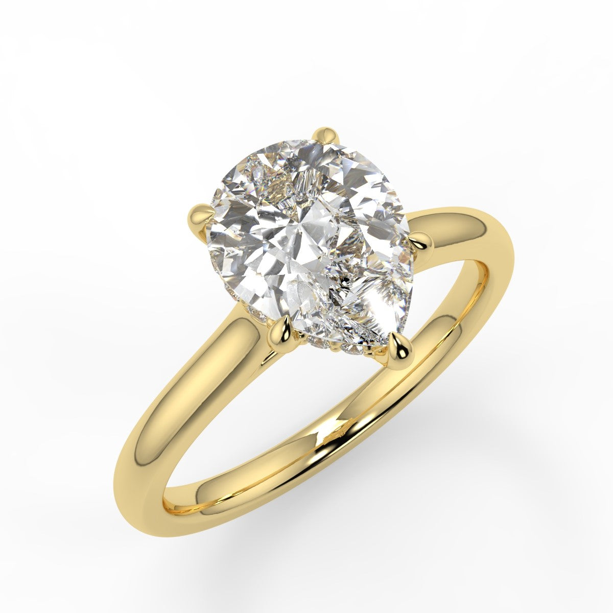 1.20 Carats Pear Shape Moissanite Hidden Halo Engagement Ring