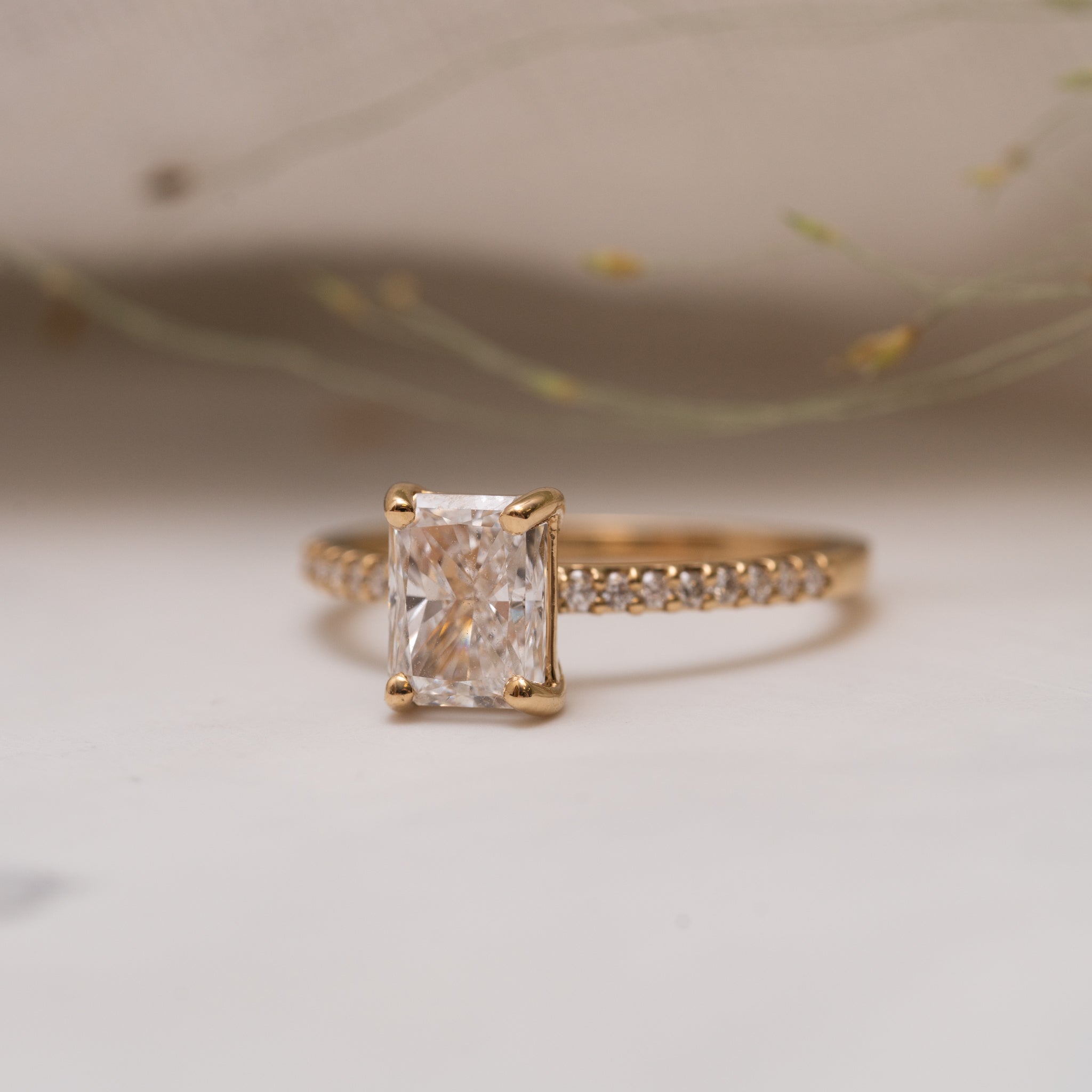 1.15 Carats Radiant Shape Moissanite Pave Engagement Ring