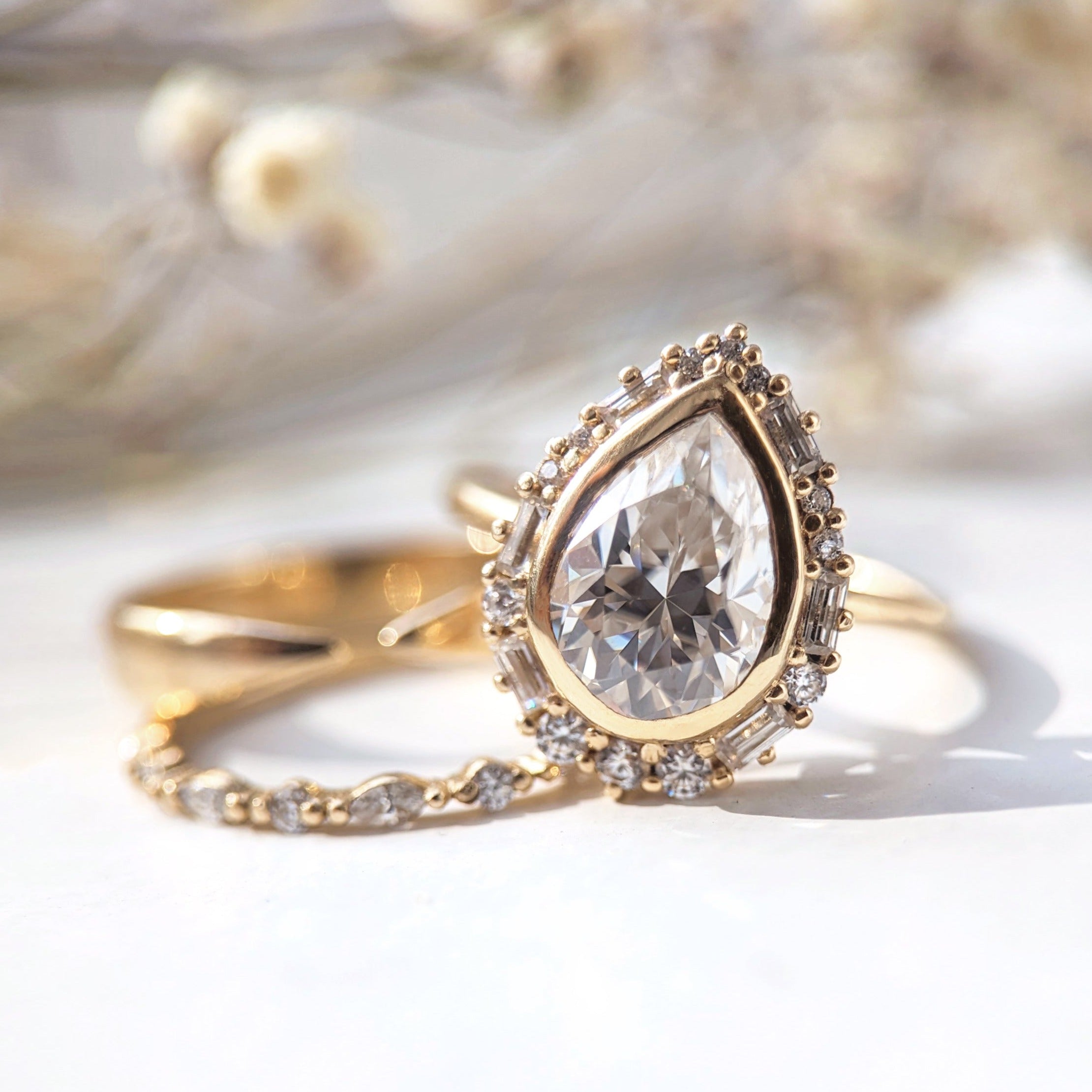 2.10 Carats Pear Shape Moissanite Halo Engagement Ring